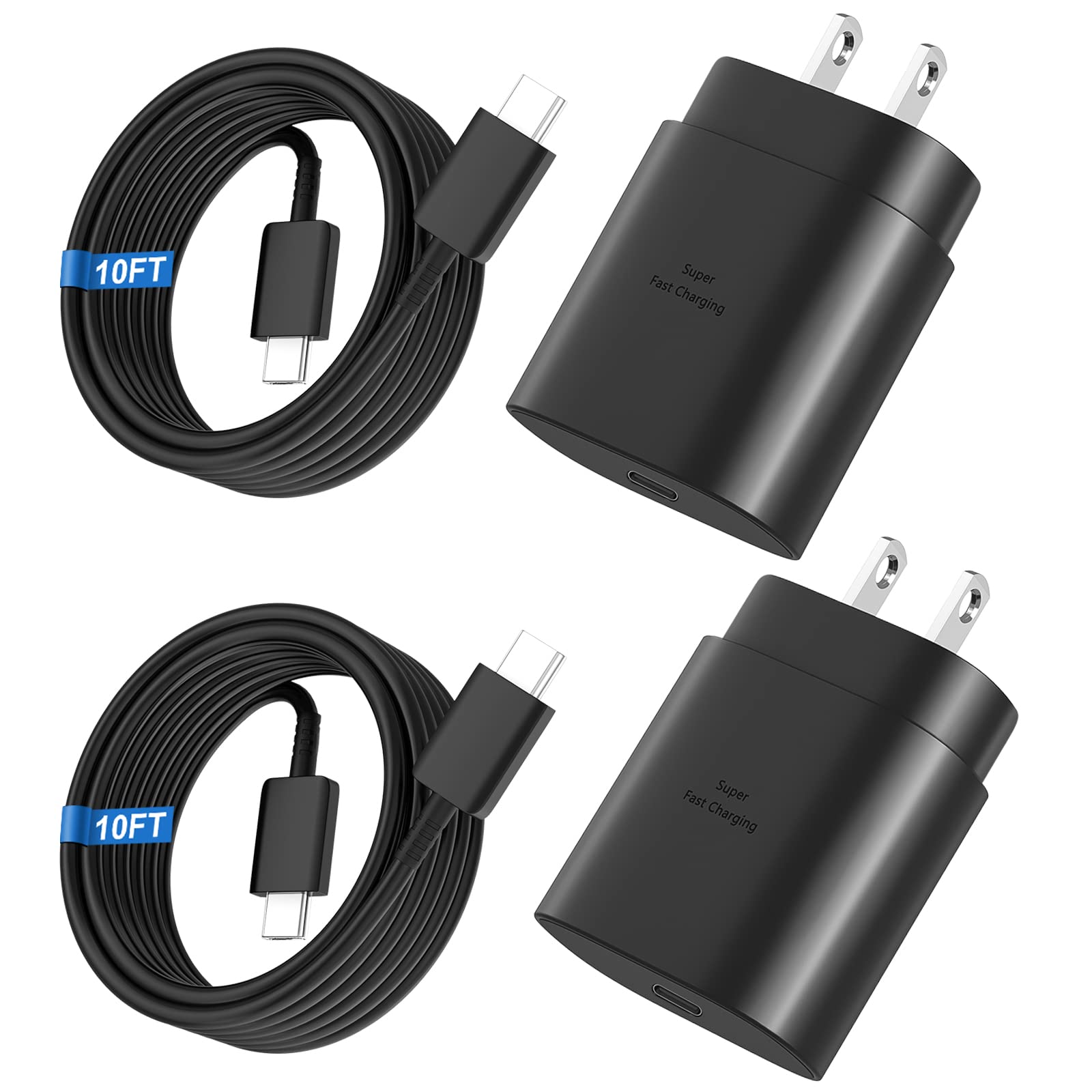 Super Fast Charger Type C, 25W Usb C Wall Charger Fast Charging For Samsung Galaxy S25 Ultra/S25/S25+/S24+/S24 Ultra/S24/S24+/S23 Ultra/S22 Ultra/S21 Ultra With 10Ft Long Type C Charger Cable 2Pack