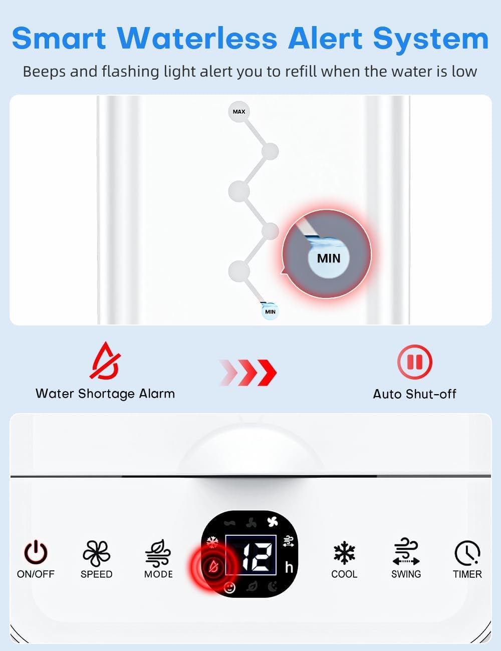 Coolech Windowless Air Conditioner W/ 4 Modes & 3 Speeds, Waterless Alert, 2.4-Gal Tank For 20H Cooling, 12H Timer, 20Ft Remote,