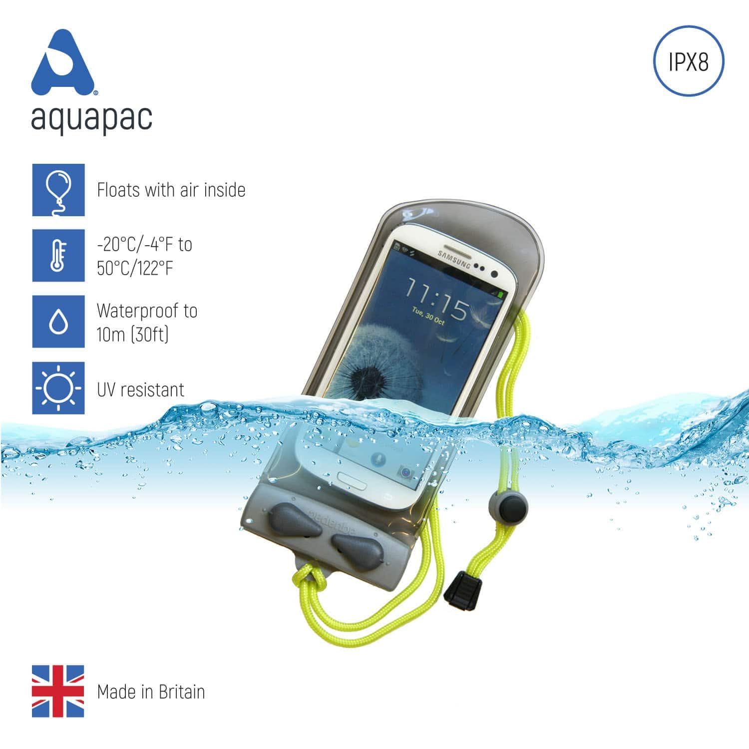 Aquapac Waterproof Phone Case, Medium, Grey, Lanyard, Iphone And Android, Made In The Uk, Hiking, Mountain Biking, Running Acces