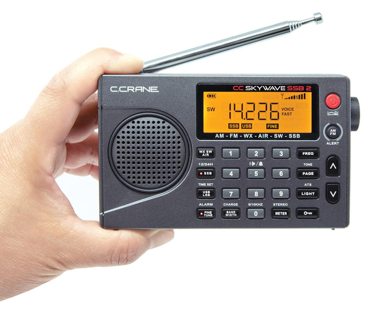 C.Crane CC Skywave SSB 2 Portable Travel Radio - AM, FM, Shortwave, NOAA Weather, VHF, Black, Includes SW Antenna Adapter