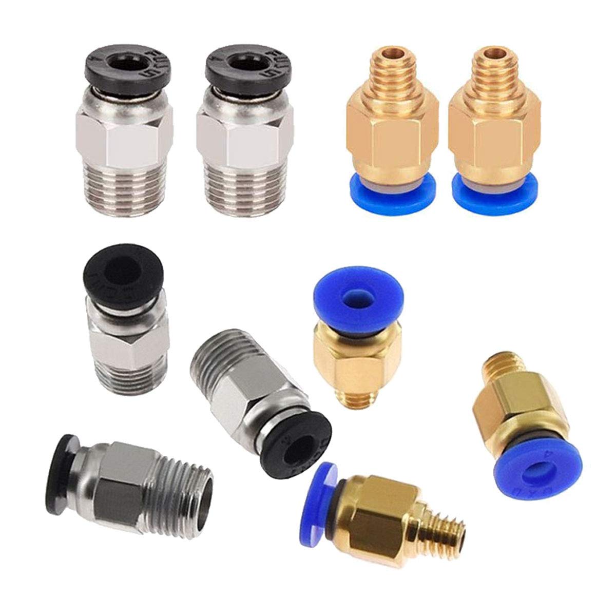 Alamscn 5Pcs Pc4 M6 Pneumatic Fitting Push To Connect + 5Pcs Pc4 M10 Straight Quick In Fitting Connectors For 3D Printer Bowden