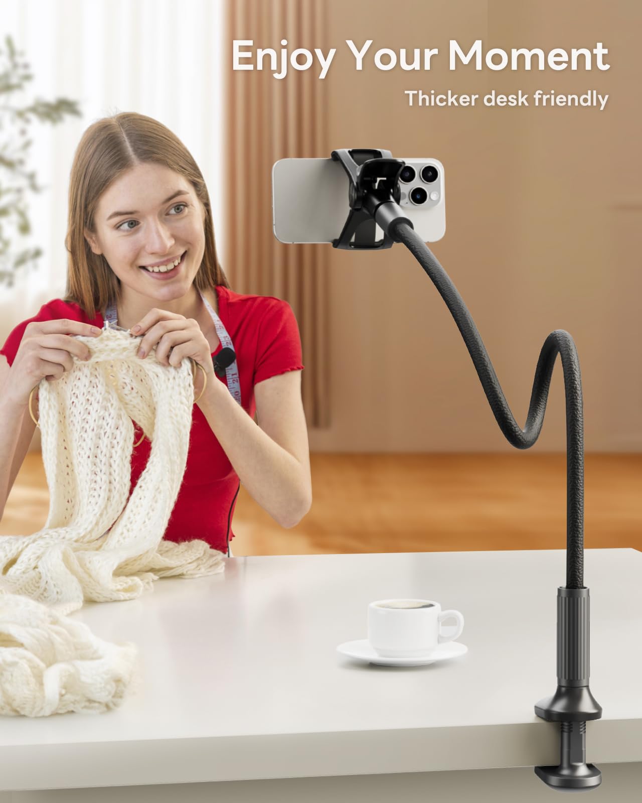 Saiji Gooseneck Phone Holder For Bed Overall Length 38.6    Flexible Leather Wrapped Arm Overhead Cell Phone Mount Stand With 36