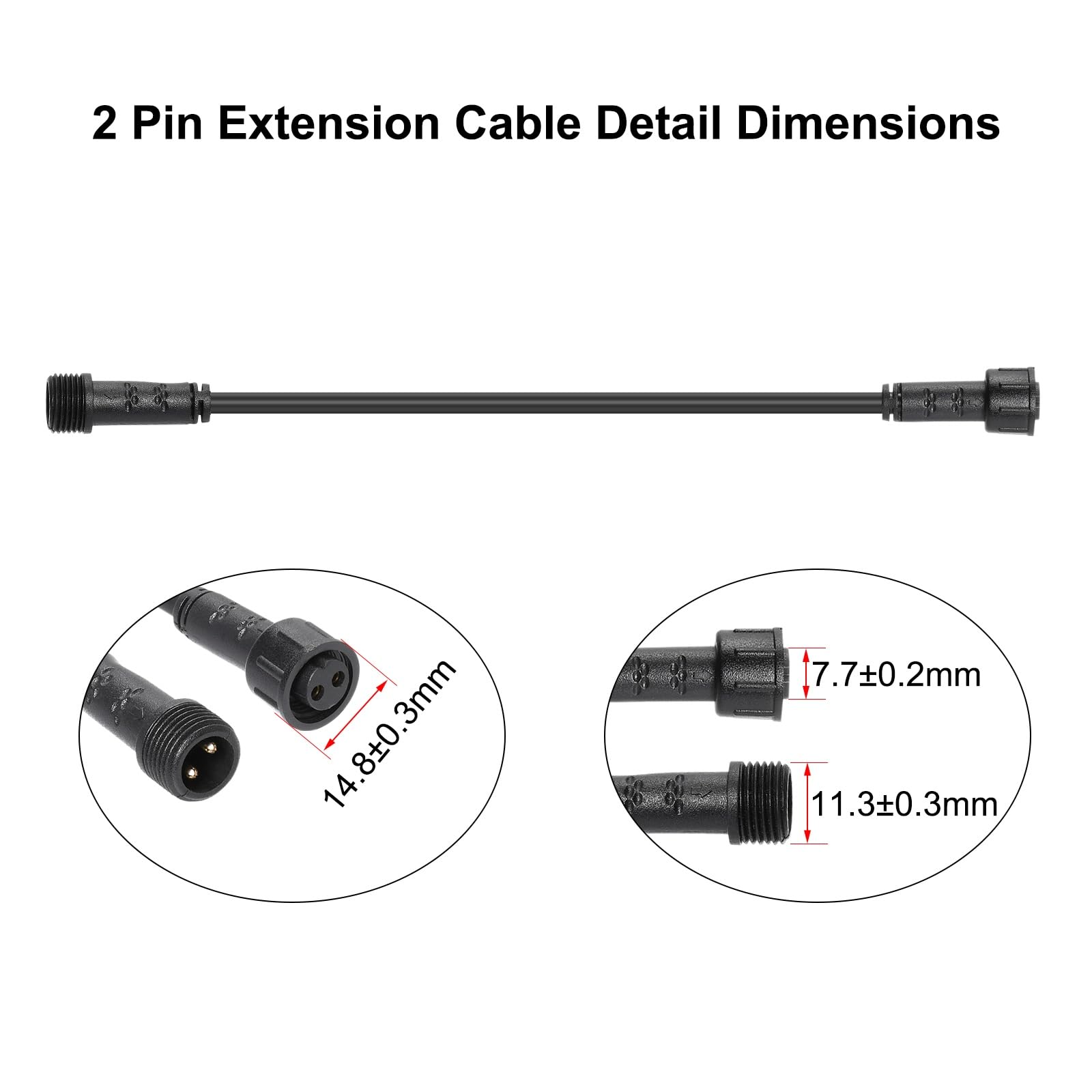 2 Pin Extension Cable For Warm White Deck Lights Only, 2M 2 Pin Extension Cable For Single Color Led Decking Light, 5 Pack Exten