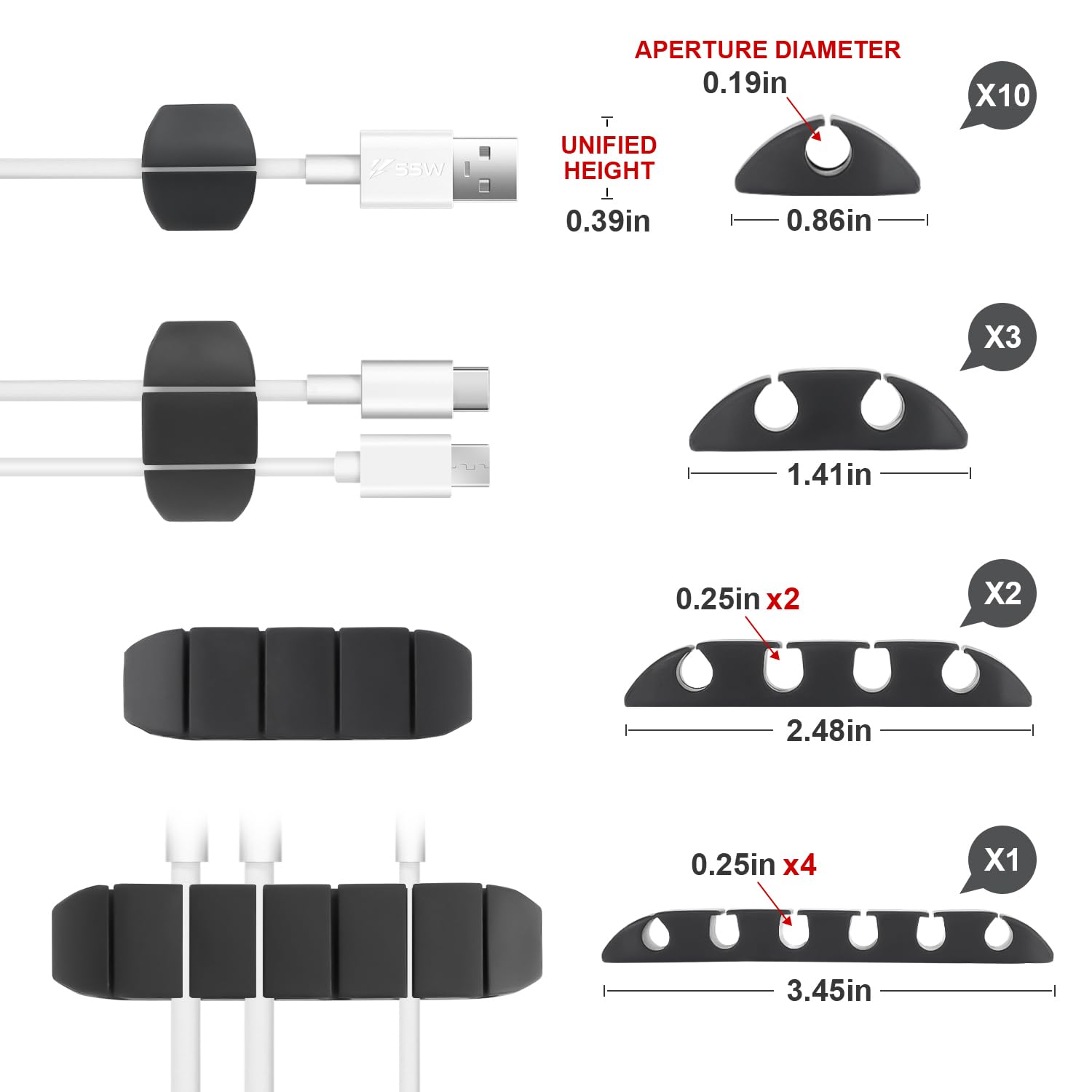 16 Pcs Cable Management Kit Black Cable Clips Holders Multi Purpose Self Adhesive Cable Cord Clips Charging Usb Wire Organizer F
