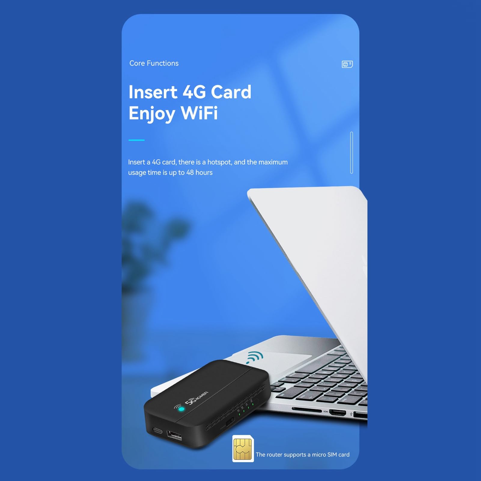 5G Mobile Wifi Hotspot, 4G Lte Usb Wireless Portable Travel Wifi Router, 300Mbps High Speed Pocket Wifi Modem Car Wifi With Sim Card Slot, Sharing Up To 10 Wifi Users