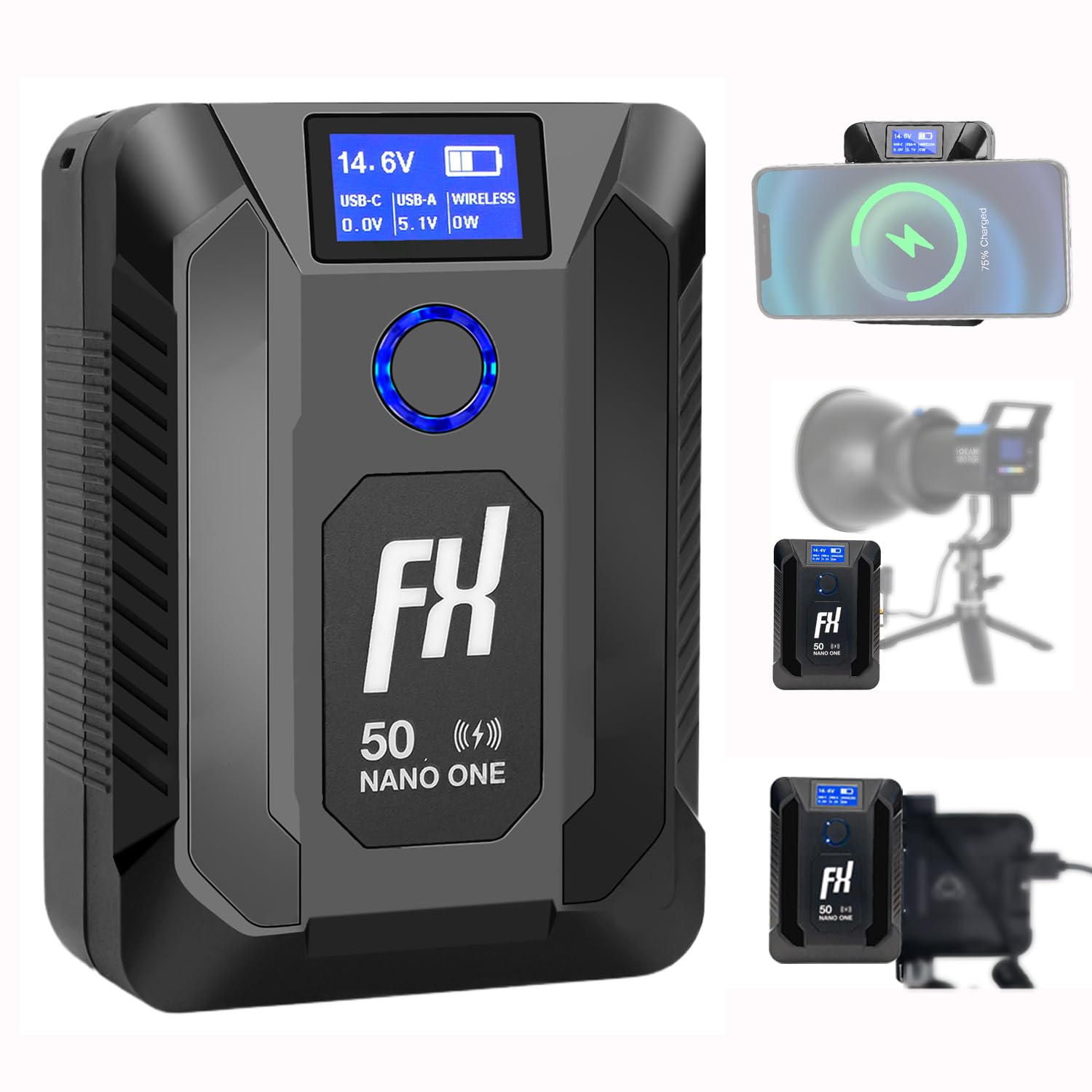Fxlion Nano One Upgraded V Mount Battery,50Wh 14.8V 3400Mah V Lock Battery Built In Wireless Charger,With D Tap,Usb A,Usb C Port