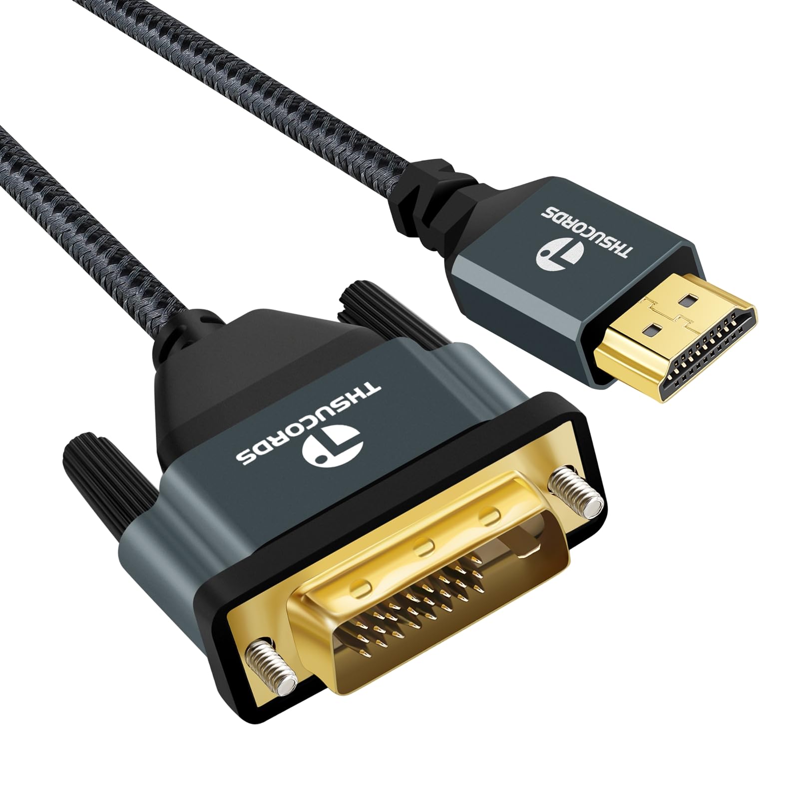 Thsucords 4K Hdmi To Dvi Cable 15Ft, Gold Plated & Braided Dvi To Hdmi Adapter Cable Bi Directional For Projector, Laptop, Tv, P