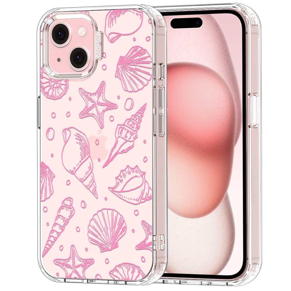 MOSNOVO for iPhone 15 Case, Shockproof Military-Grade Protection 6.6ft Drop Tested, Clear Phone Case for iPhone 15, Pink Seashel
