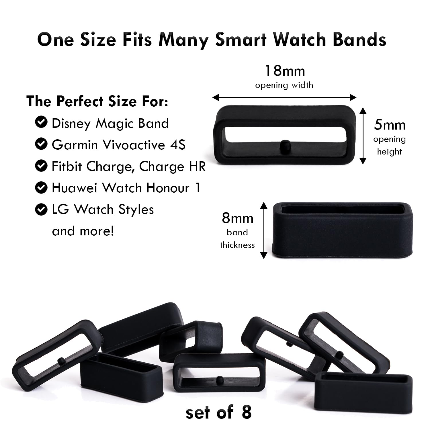 Magic Band Protectors | Black Color Smart Watch Security Bands | Fit For 18Mm | Made For Fitbit Charge, Charge Hr, Garmin Vivofi