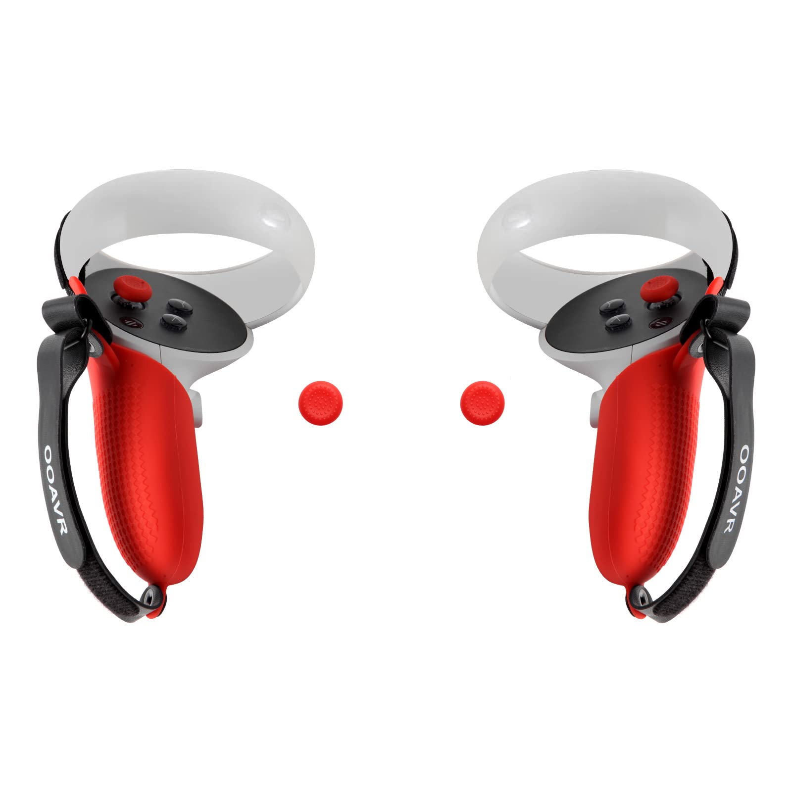Ooavr Controller Grips Cover For Oculus Quest 2,Vr Silicone Face Pad,Lens Protection Cover,Thumbstick Covers(Red/4Pcs Set)