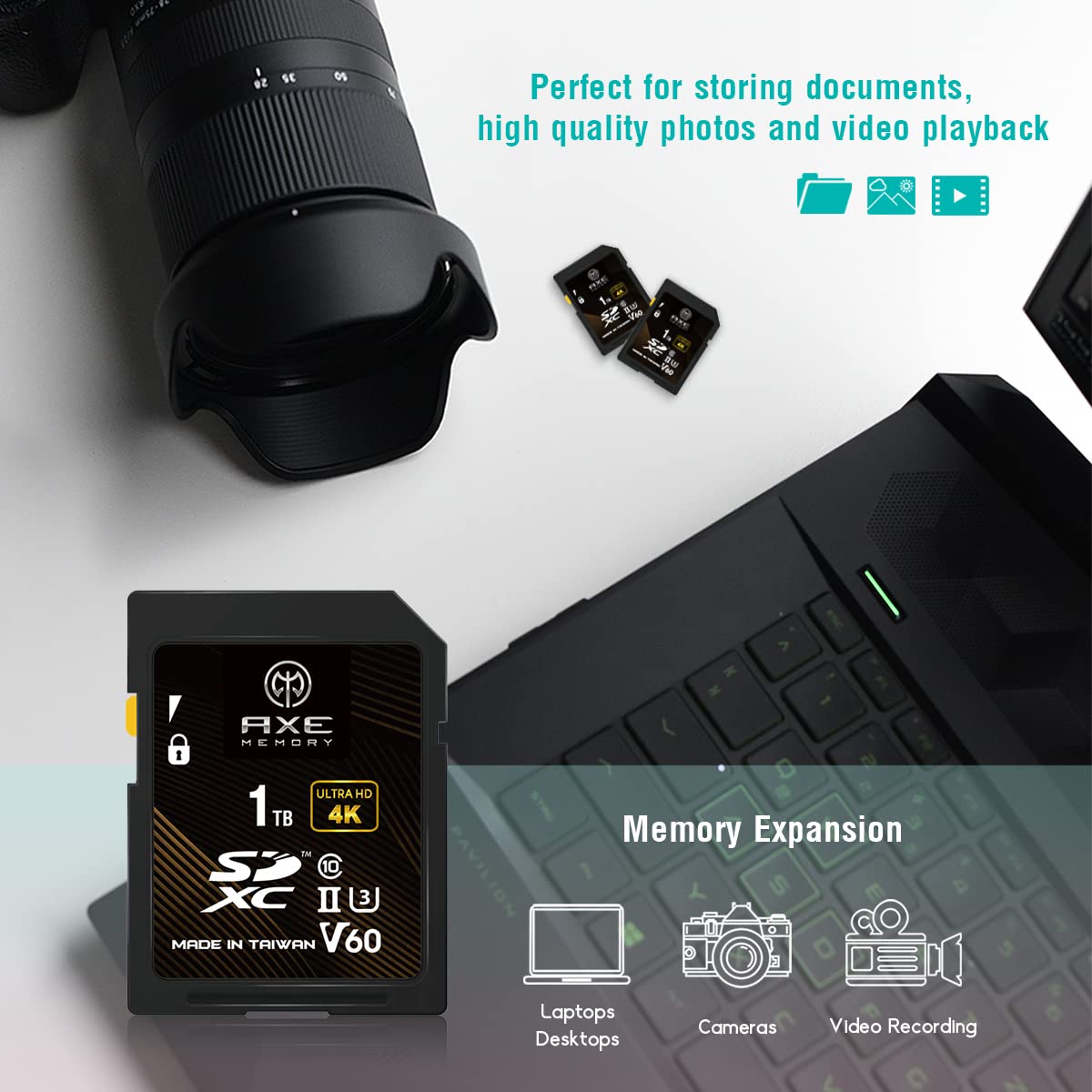 Axe Memory Sd Card 1Tb V60, 245Mb/S Uhs Ii U3 4K Ultra Full Hd, Professional Grade Sdxc Memory Card
