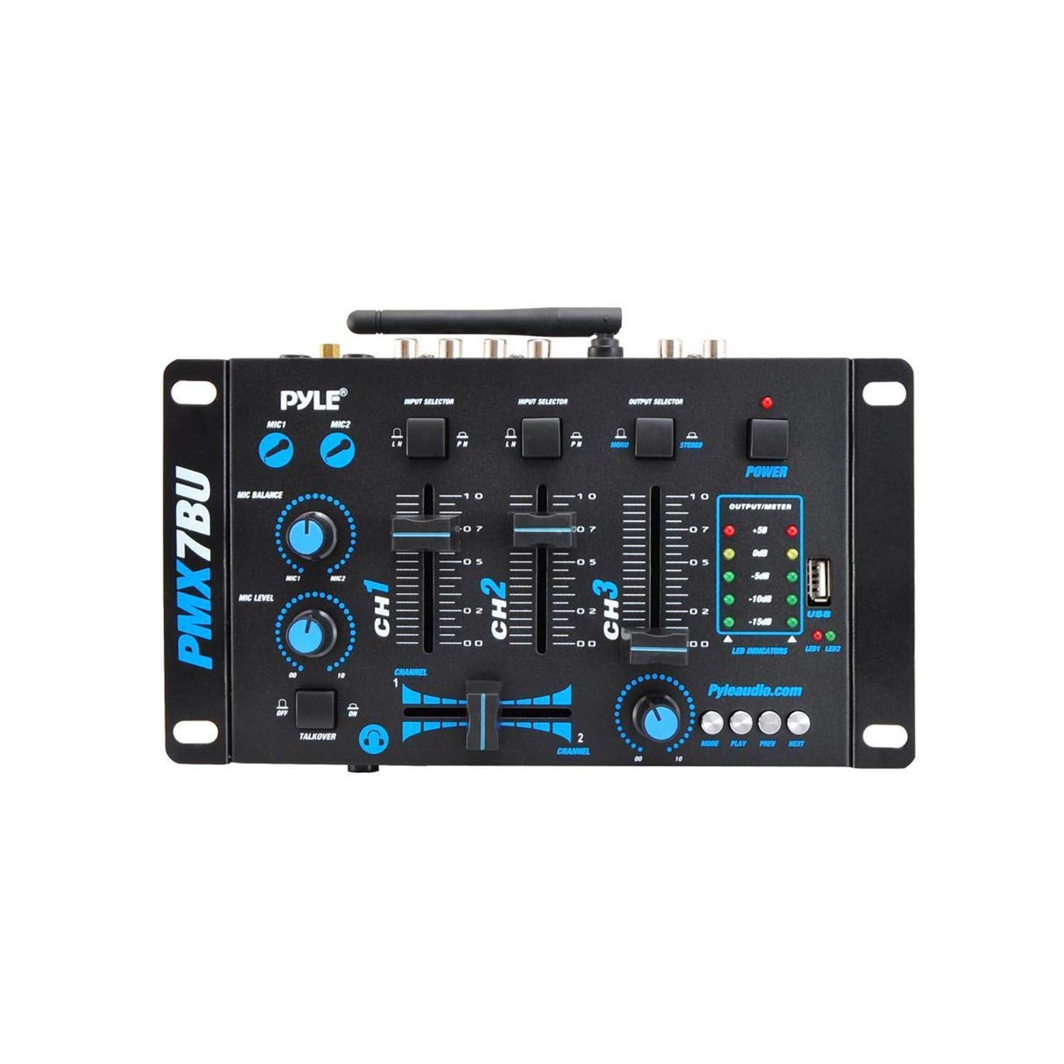 Pyle, 3 Wireless Audio Machine 3 Channel Bluetooth Compatible Dj Controller Sound Mixer System With Mic Talkover, Usb Reader, Du