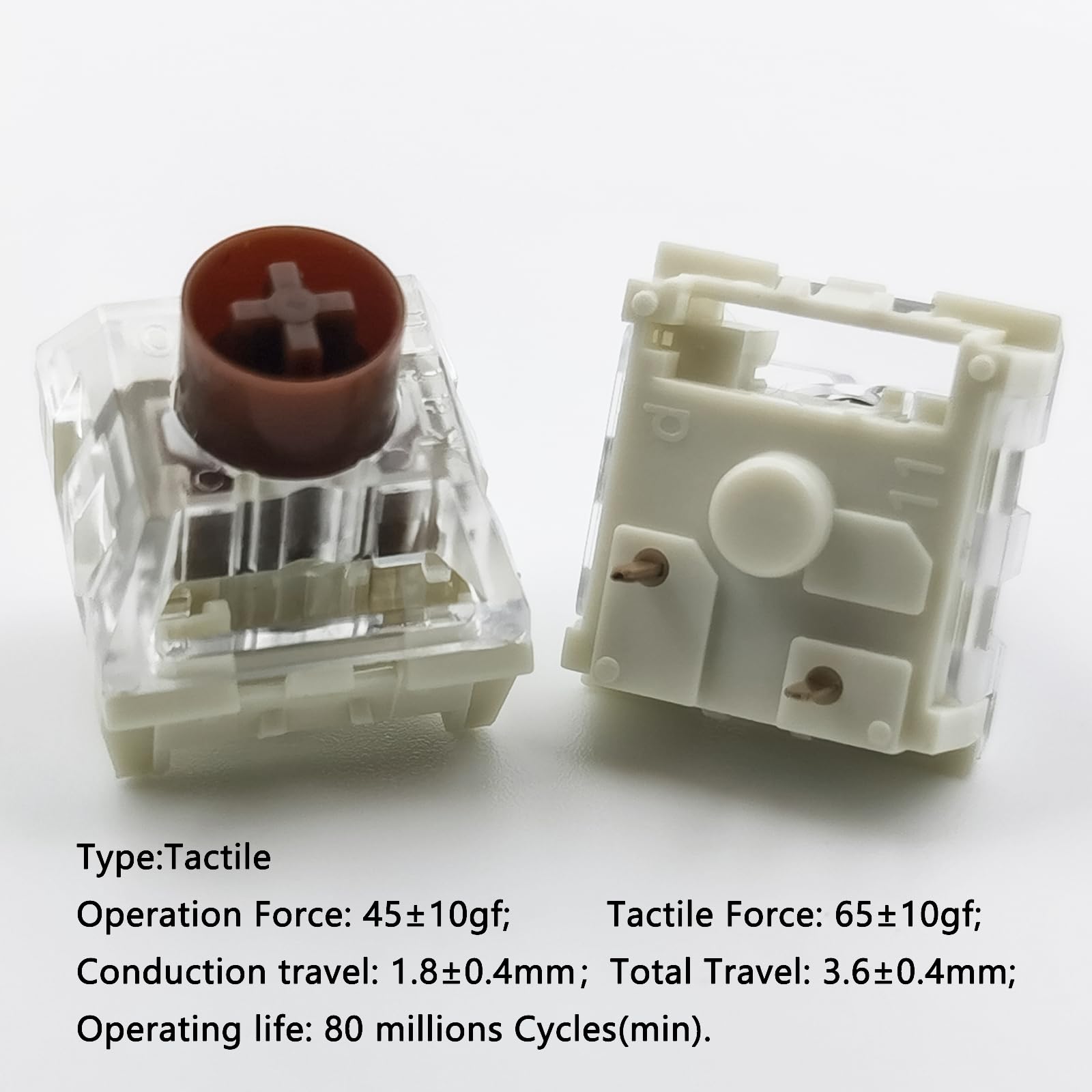 Zjmehty Silent Keyboard Switches,Kailh Box Silent Brown Switches For Mechanical Keyboard,3 Pin 45Gf Tactile/Typing&Gaming/Waterp