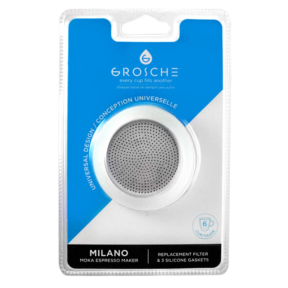 Grosche Milano Stovetop Espresso Maker Replacement   6 Espresso Cup Size Silicone Gasket Seals (3 Seals) & 1 Replacement Filter