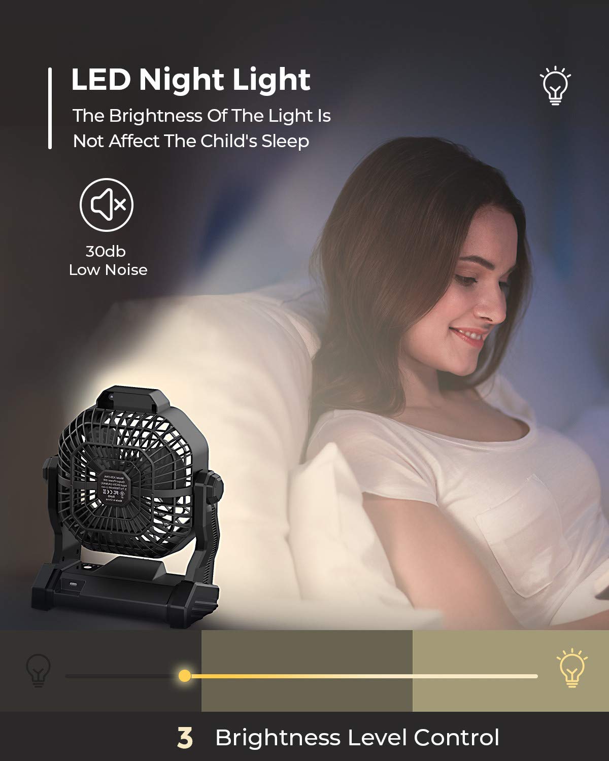 Camping Fan With Led Lantern, 10400 Mah 9 Inch Rechargeable Battery Powered Fan With 270Head Rotation, Stepless Speed And Quiet