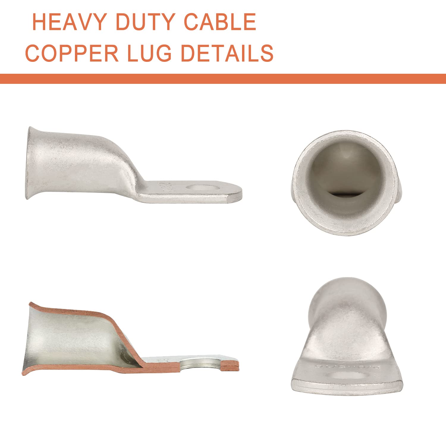 Riocan 10Pcs 2/0 Awg 5/16   (M8) Tinned Ring Terminals 00 Gauge Copper Wire Lugs Battery Cable Ends Heavy Duty Battery Cable Ter