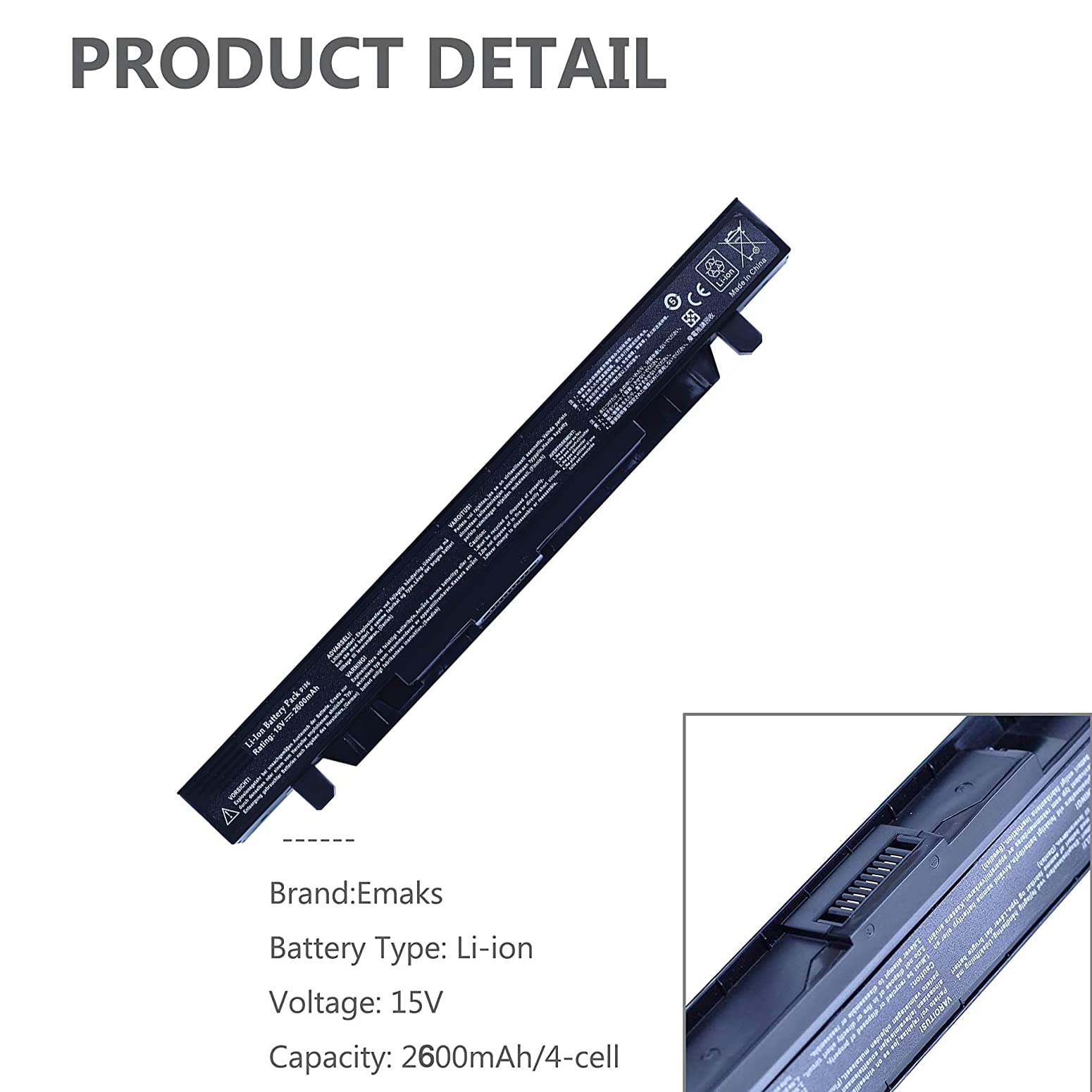 Emaks A41N1424 Battery For Asus (Rog) Gl552V Gl552Vw Gl552Vw Dh74 Dh71 Gl552Jx Gl552J Gl552;Zx50Jx X50J X555 Zx50 Fz50 Fx50Vw;Fx