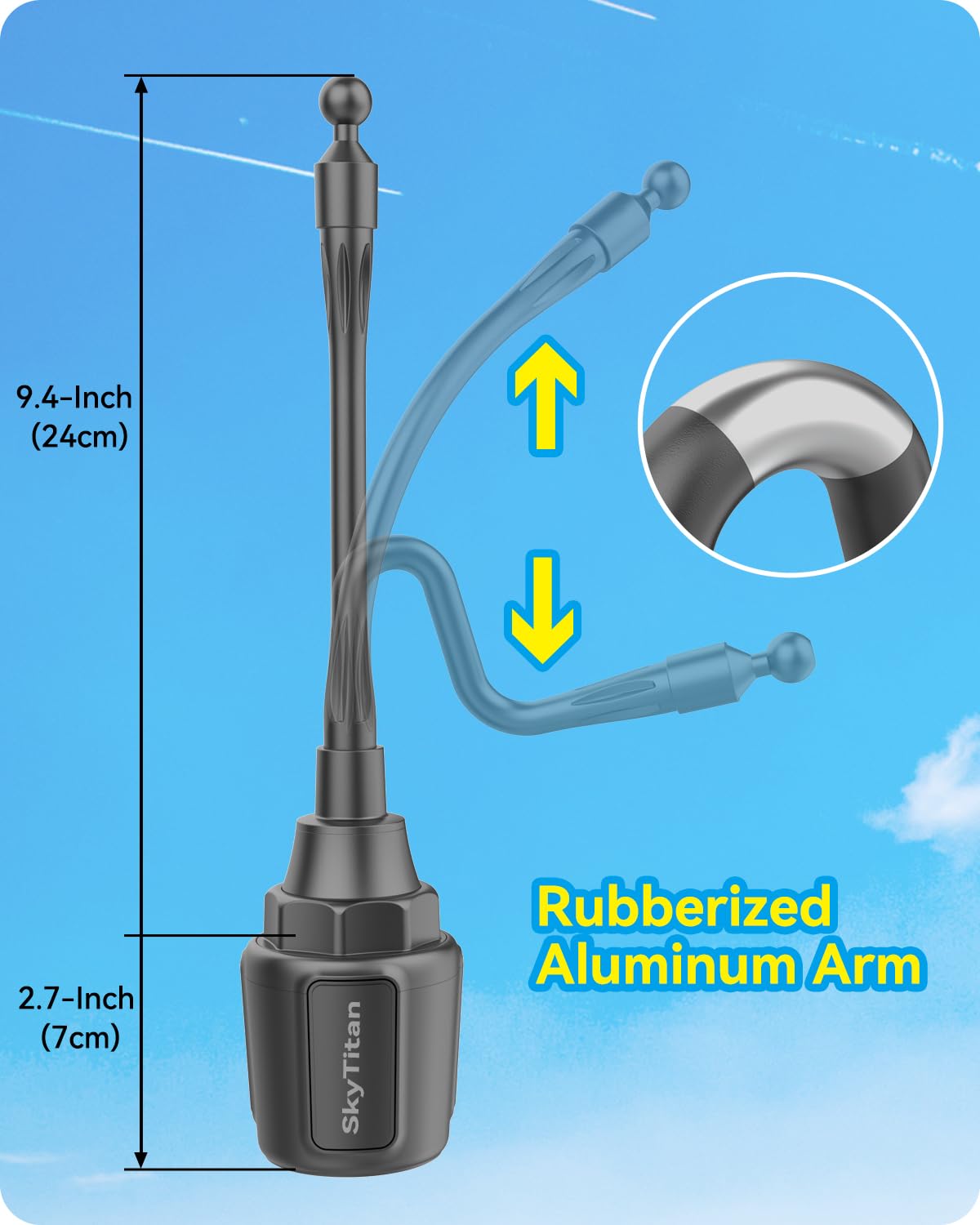 Skytitan For Garmin Gps Car Mount Cup Holder Replacement 17Mm Ball Mount With Adjustable Long Arm Fit Garmin Nuvi Drive Dezl Por