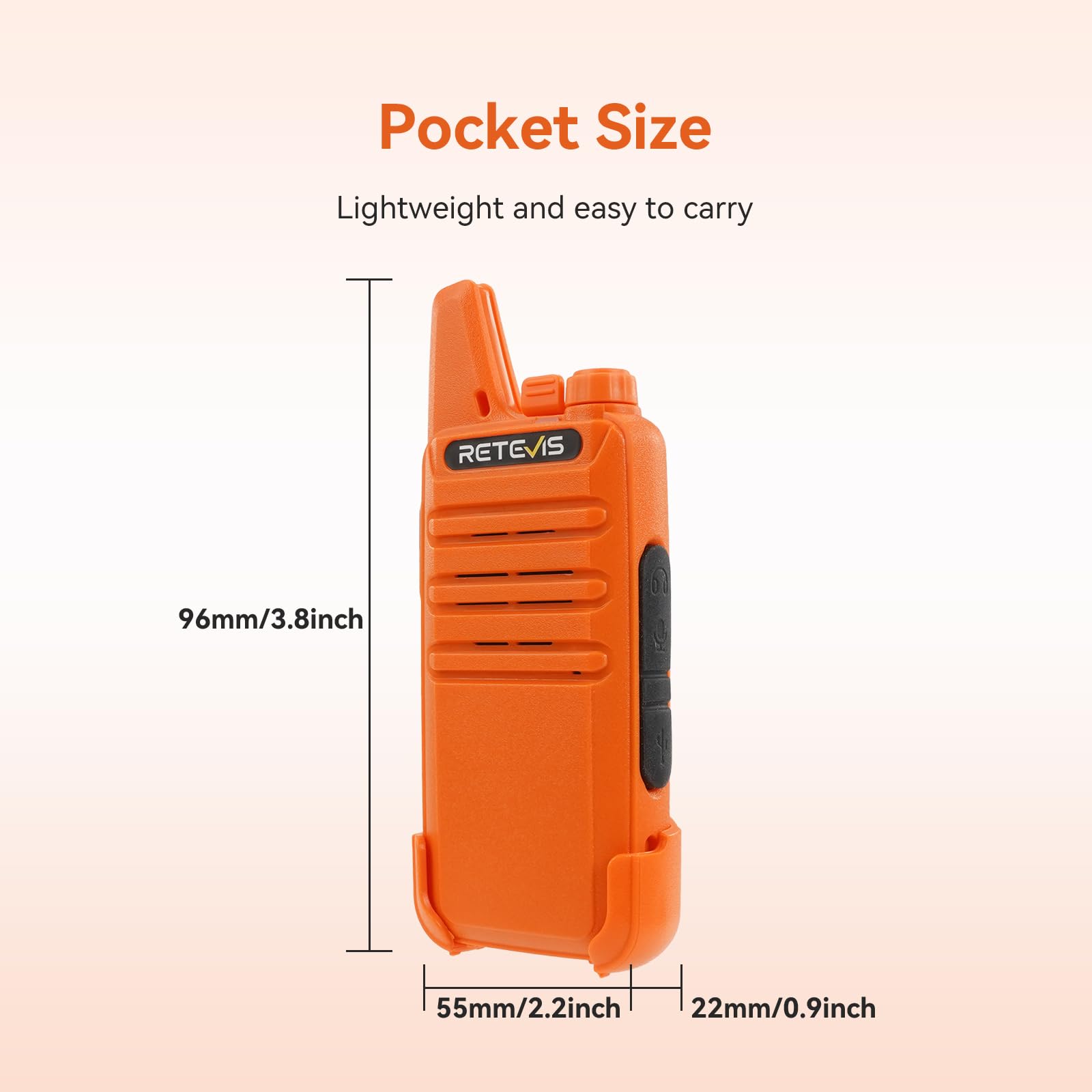Retevis Rt22 Two Way Radio, Long Range Walkie Talkies For Adults, Rechargeable Mini Two Way Radios With Earpiece, Vox Handsfree, For Family Outdoor Camping Hiking Trip(Orange)