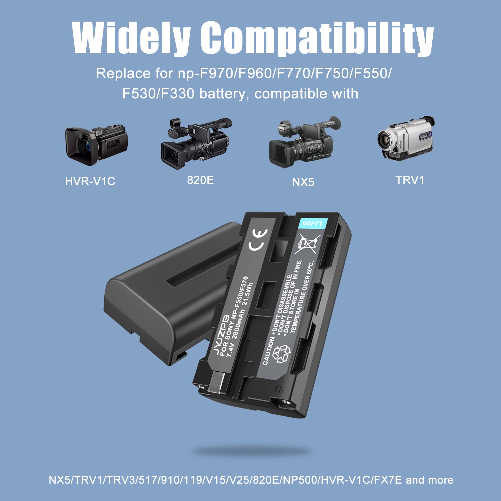 Jyjzpb 2 Pack Np F550 Batteries And Dual Charger Compatible For Sony Np F970 F750 F770 F960 F550 F530 F570 Ccd Sc55 Tr516 Tr716