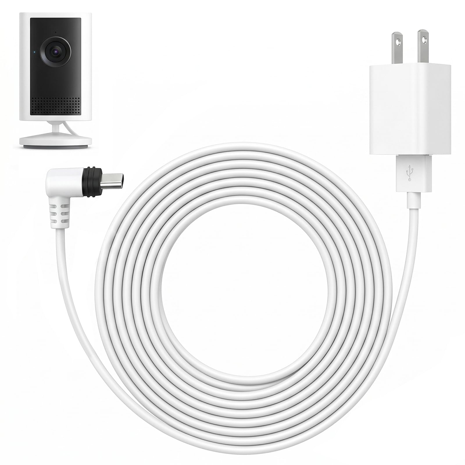 ALERTCAM 20FT Power Cord Compatible with Ring Indoor Cam Plus (2K), Long Extension Cable with Adapter, USB C Charger Cable for C