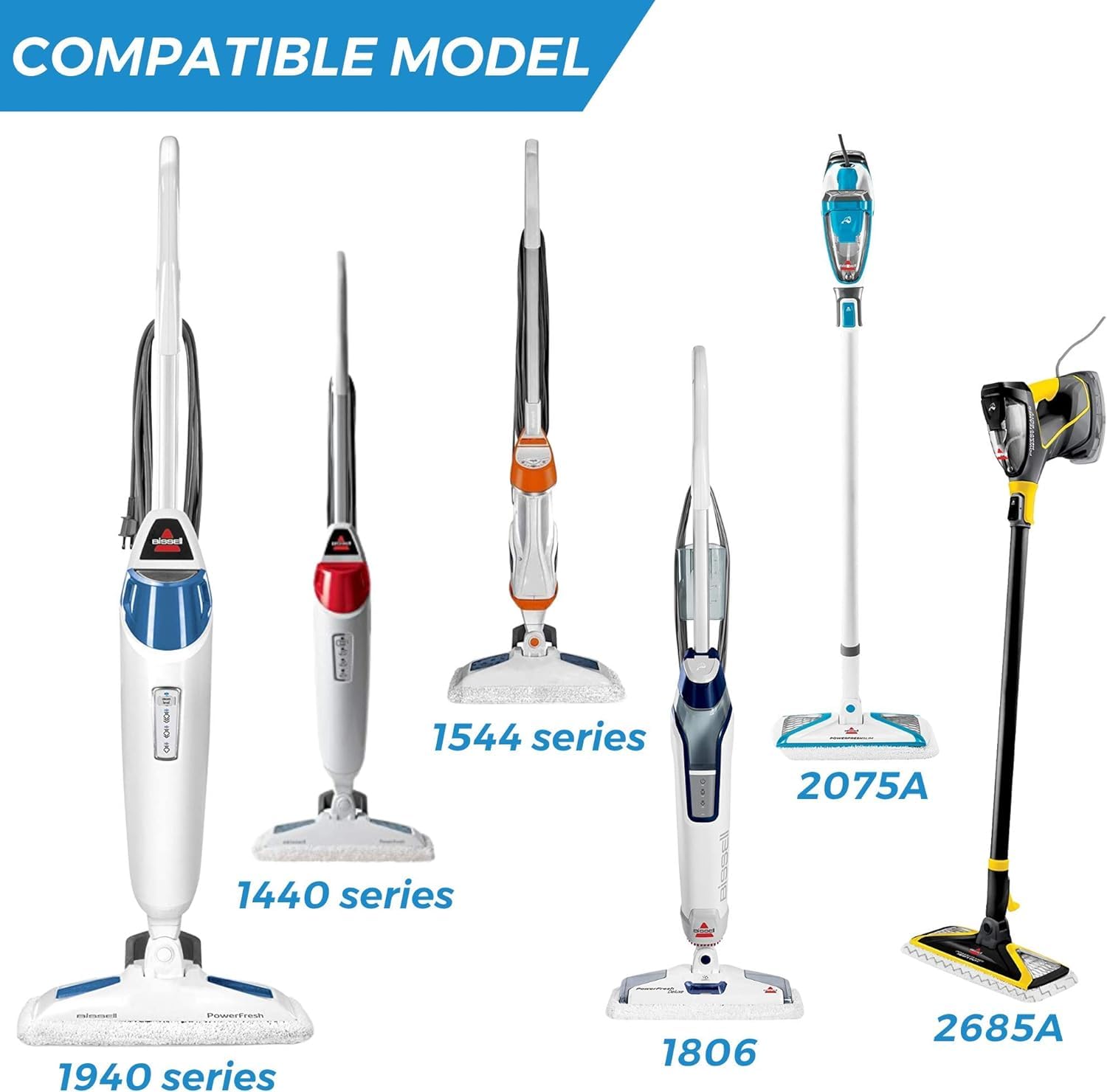 6 Pack Replacement Steam Mop Pads For Bissell Powerfresh Steam Mop 1940 1440 1544 1806 2075 Series, Model 19402 19404 19408 1940