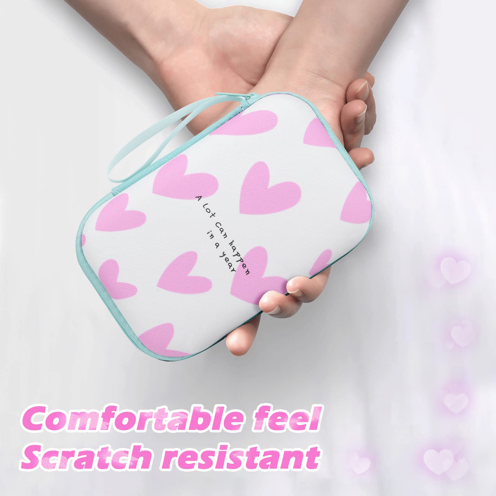 Phone Charger Storage Case Set With Pink Hearts Carrying Case Bag With Cute 3D Love Cable Protector Set, Travel Cable Organizer,