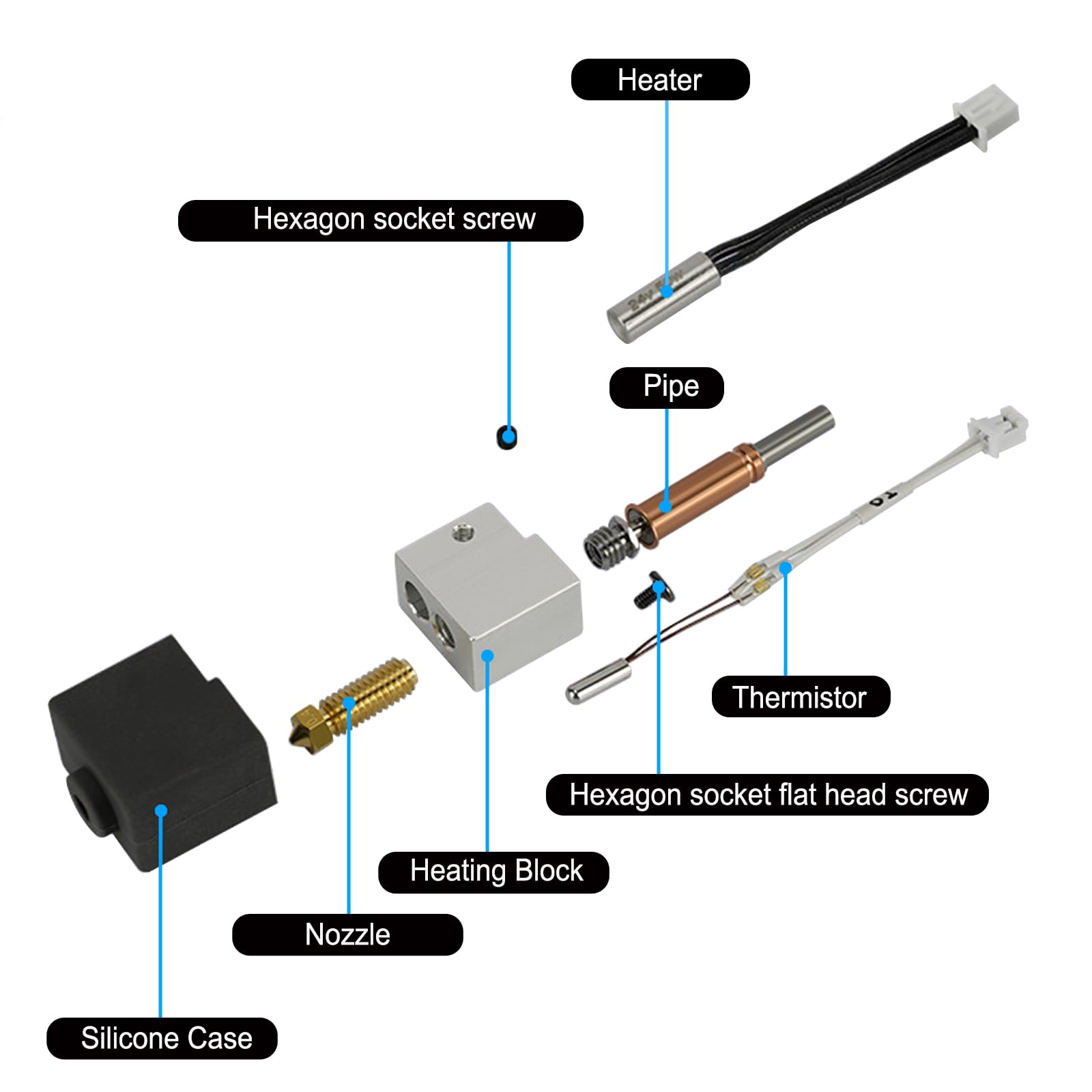 Hikudiy Kobra 3 Combo Hotend, Extruder Print Head Kit Heater Block Heating Tube Thermistor With Extra 0.2Mm 0.4Mm Hardened Steel