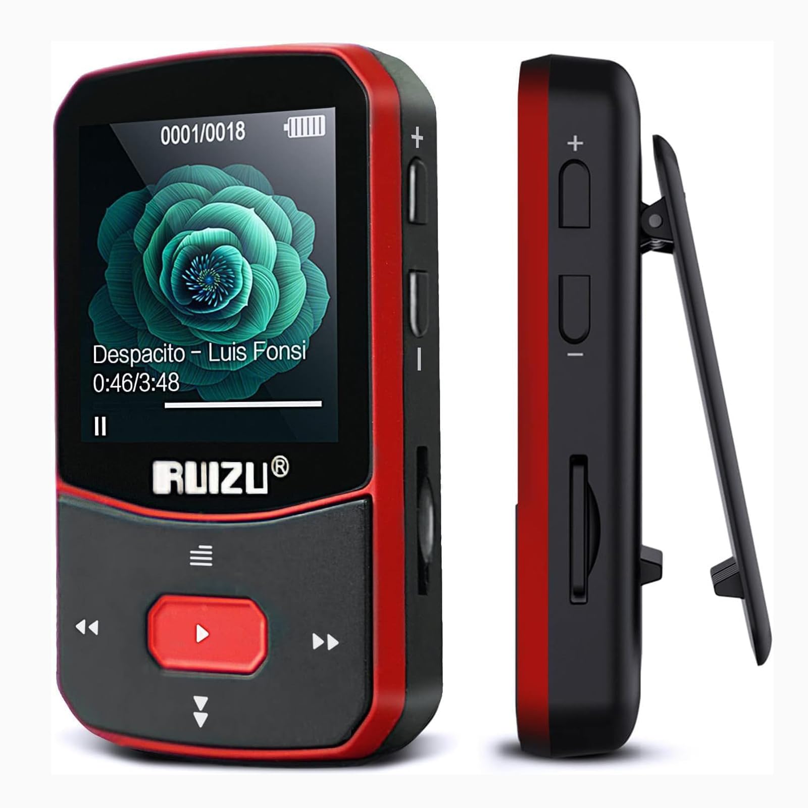 Ruizu 64Gb Clip Mp3 Player With Bluetooth 5.3, Portable Music Player With Voice Recorder For Sports Running, Fm Radio, Pedometer, A B Repeat, Audio Shuffle Playback, Support 128Gb Micro Sd Card, Red