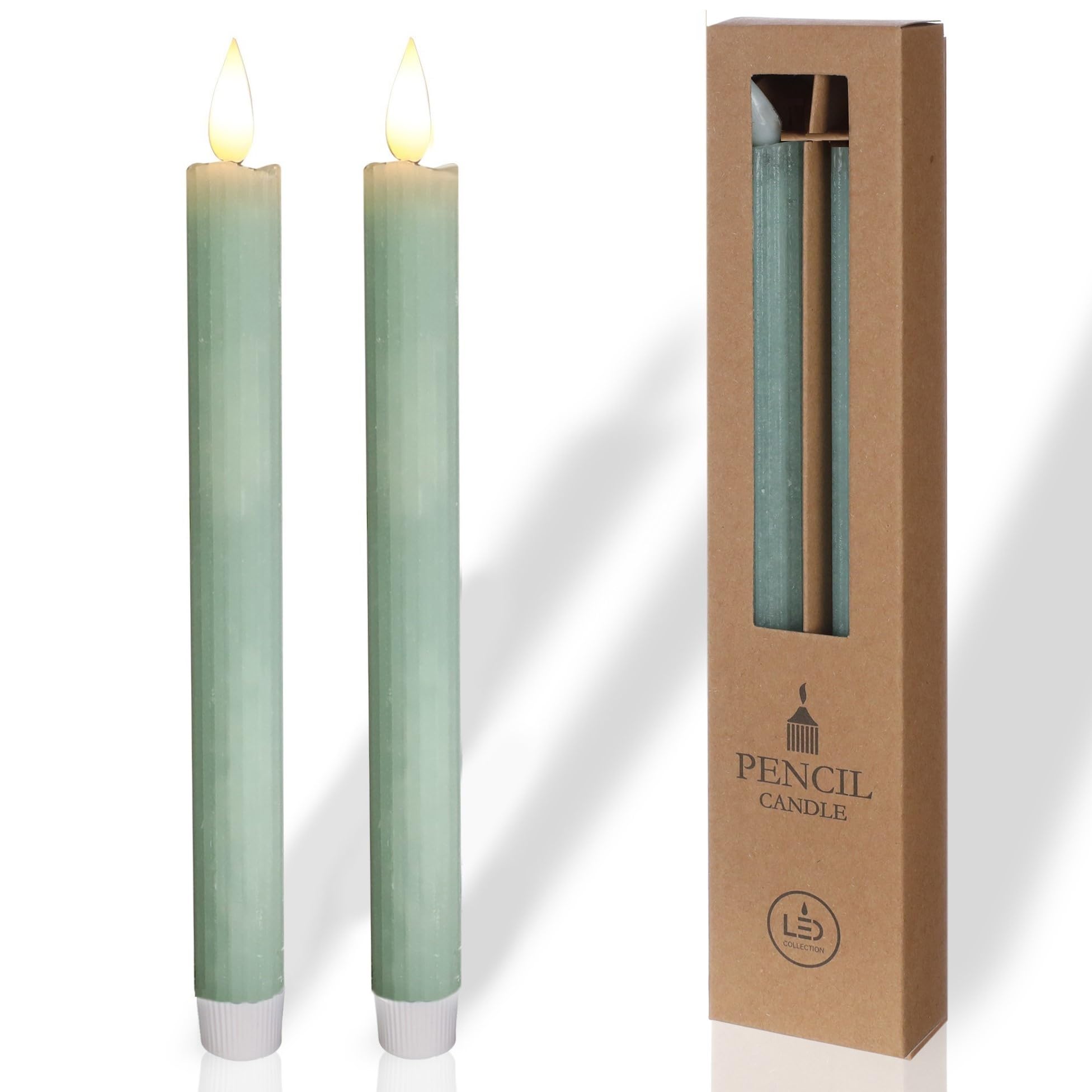comforder Flameless Taper Candles - Flickering LED Flame with 6H Timer - Real Wax, Ribbed Design - Battery Operated Set of 2 - 1