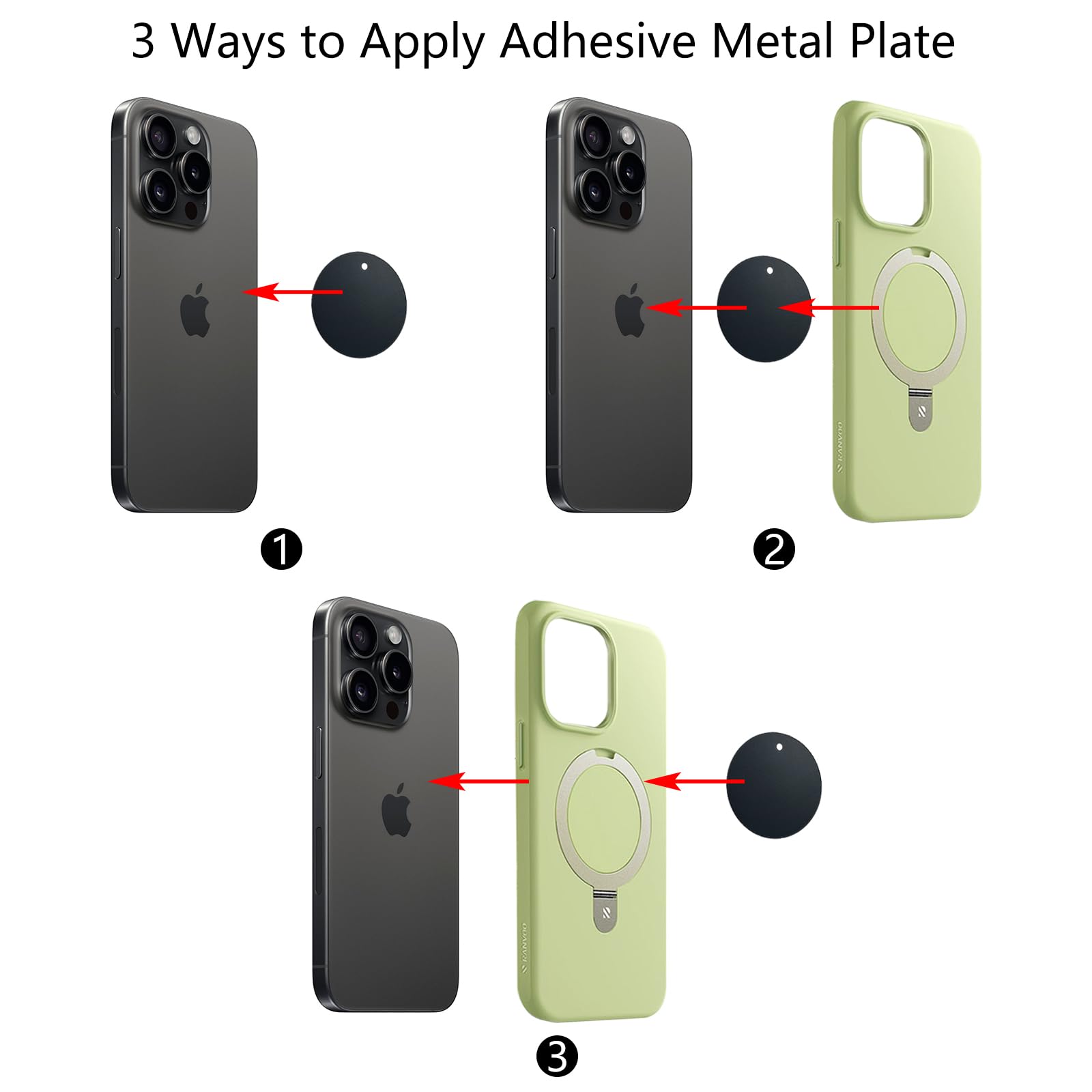 Mount Metal Plate(8Pack) For Magnetic Car Mount Phone Holder With Full Adhesive For Phone Magnet, 8 X Round (Black)