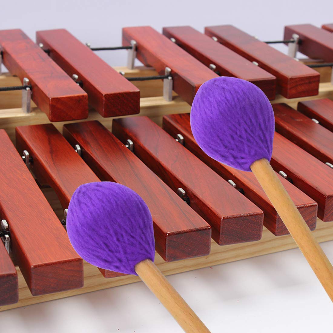 Yolyoo Medium Hard Yarn Head Keyboard Marimba Mallets With Maple Handles,Pack Of 2 Blue (Purple)