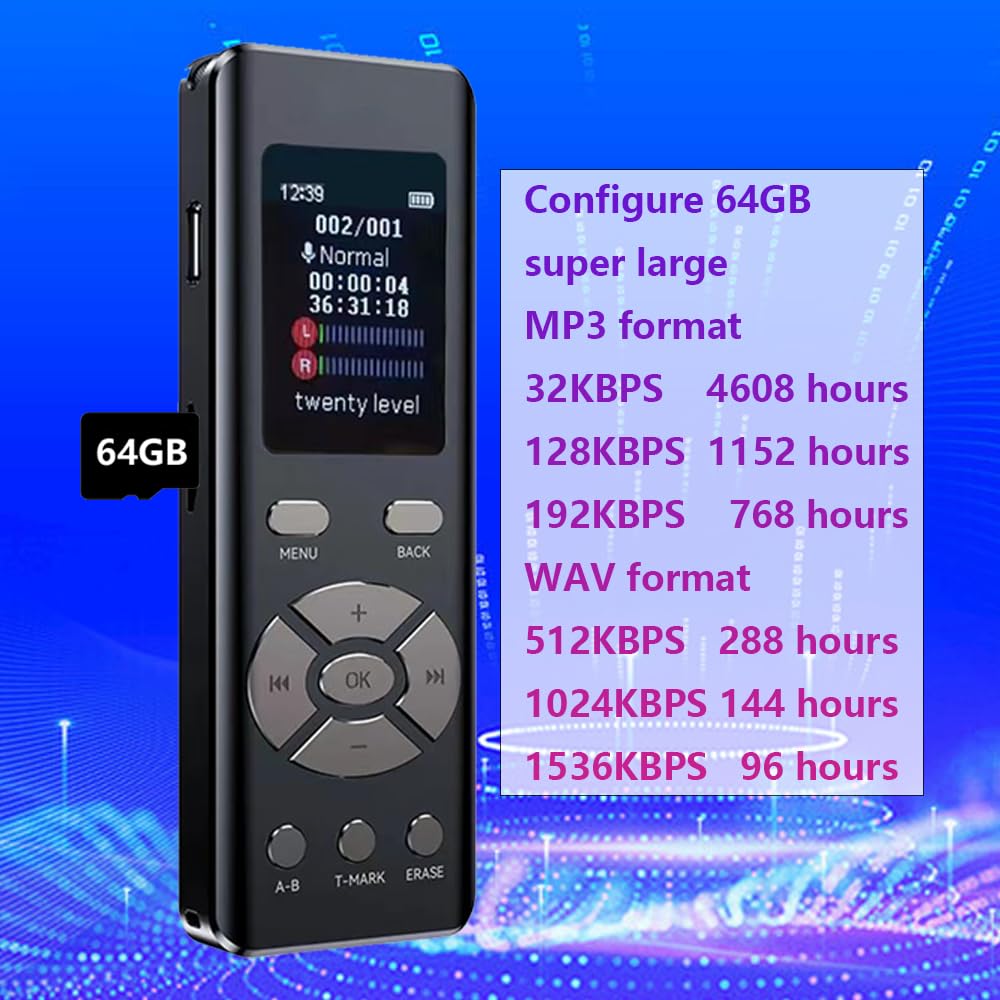 64Gb Digital Voice Recorder Mini Voice Recorder Upgraded Small Audio Recorder With Mp3&Usb For Lectures, Meetings, Interviews