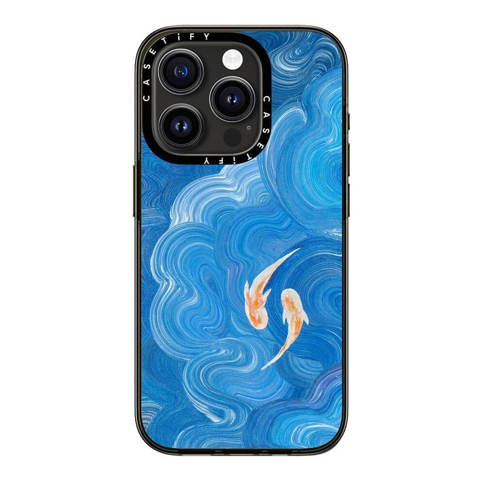 Casetify Compact Iphone 15 Pro Case [2X Military Grade Drop Tested / 4Ft Drop Protection]   Two Little Koi   Clear Black