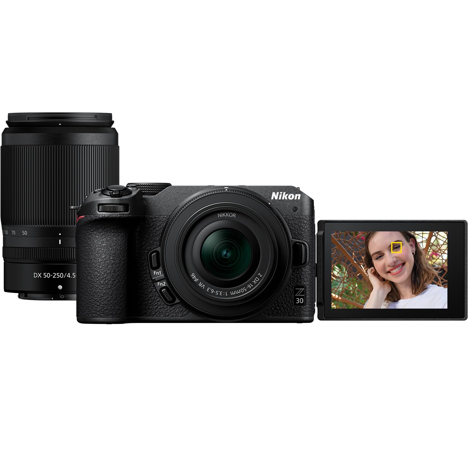Nikon Z 30 with Two Lenses | Our most compact, lightweight mirrorless stills/video camera with wide-angle and telephoto zoom len