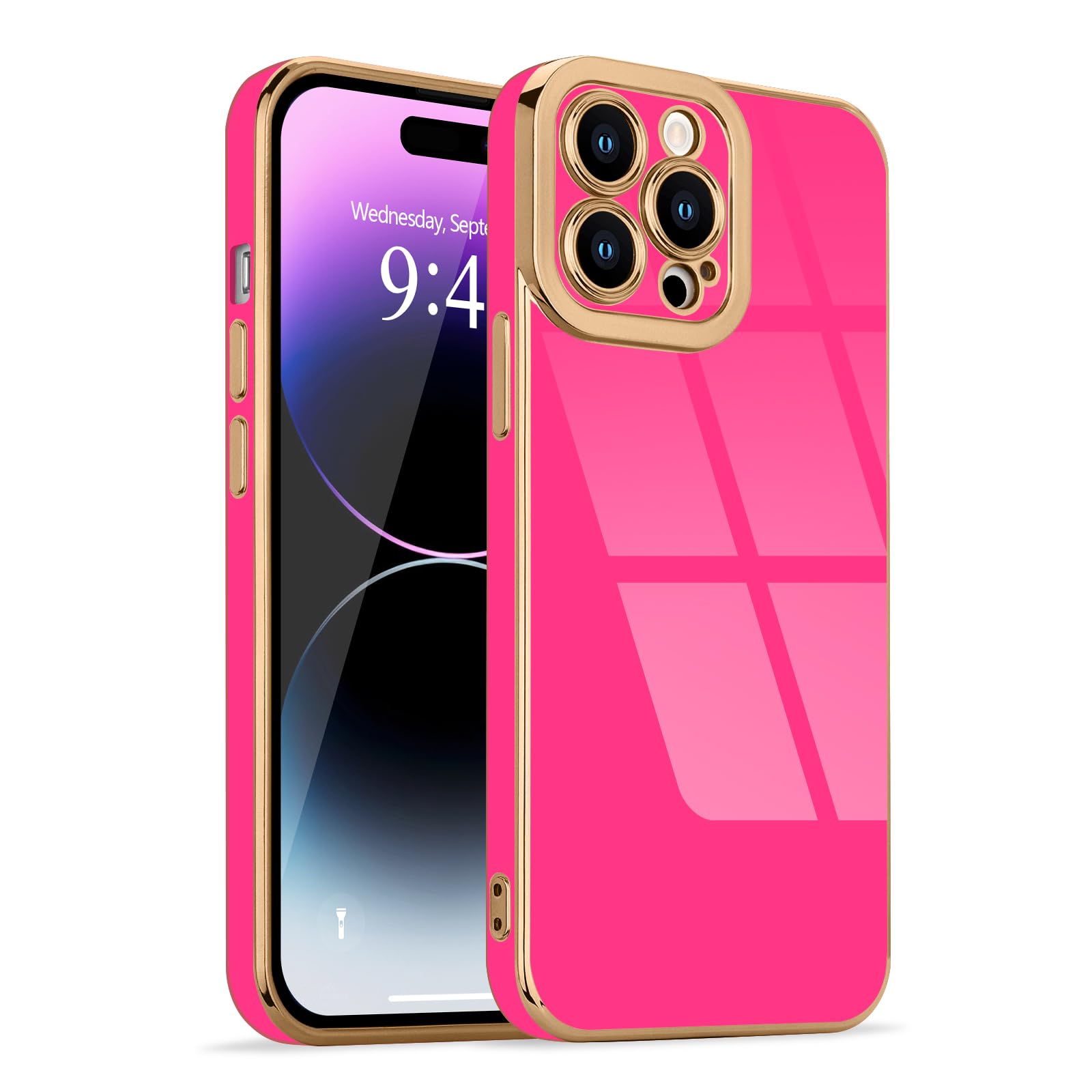 Lafunda Designed For Iphone 14 Pro Max Case, Cute Luxury Plating Case For Women Girls Golden Edge Shockproof Tpu Bumper Cover Wi