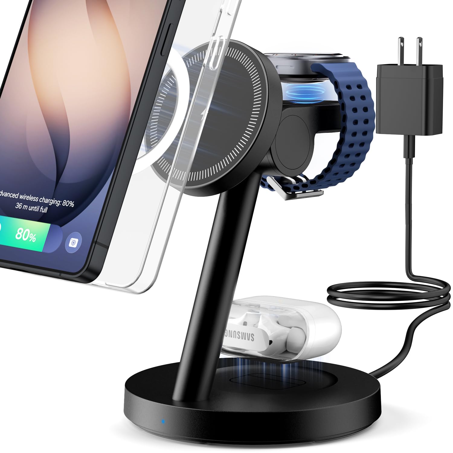 KPON for Samsung 3 in 1 Charging Station, Magnetic Wireless Charger Stand for MagSafe for Samsung Galaxy S26 Ultra/S25/Z Fold7/F