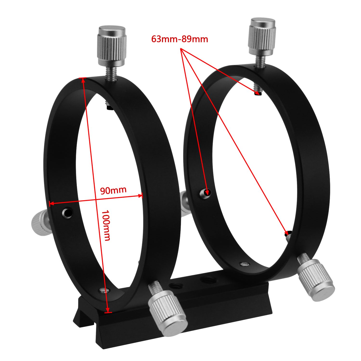 Astromania Adjustable Guiding Scope Ring Set With Plate   90 Mm Inside Diameter (Pair)   For Telescope Tube Diameter Or Finders