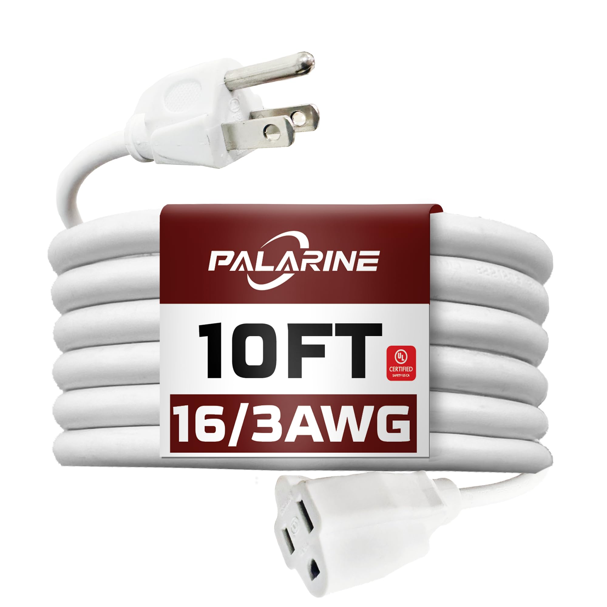 Palarine 10Ft White Outdoor Extension Cord Waterproof, Ul Listed, 16/3 Sjtw Heavy Duty 3 Prong, 16 Gauge 13A Power Cord Ideal Fo