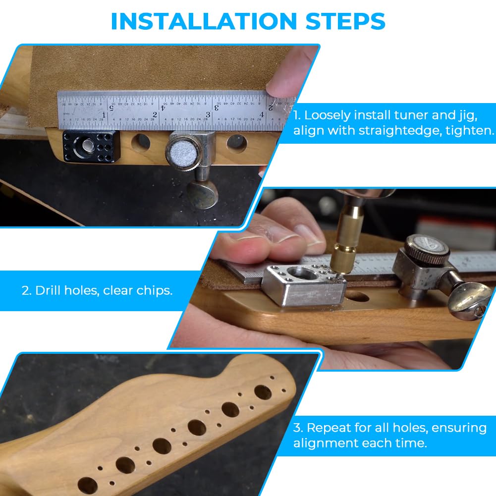 Autovic Guitar Tuner Drill Jig For Pin-Mount 6-In-Line Machine Heads - Compatible With Fender Stratocaster/Telecaster & Squier E