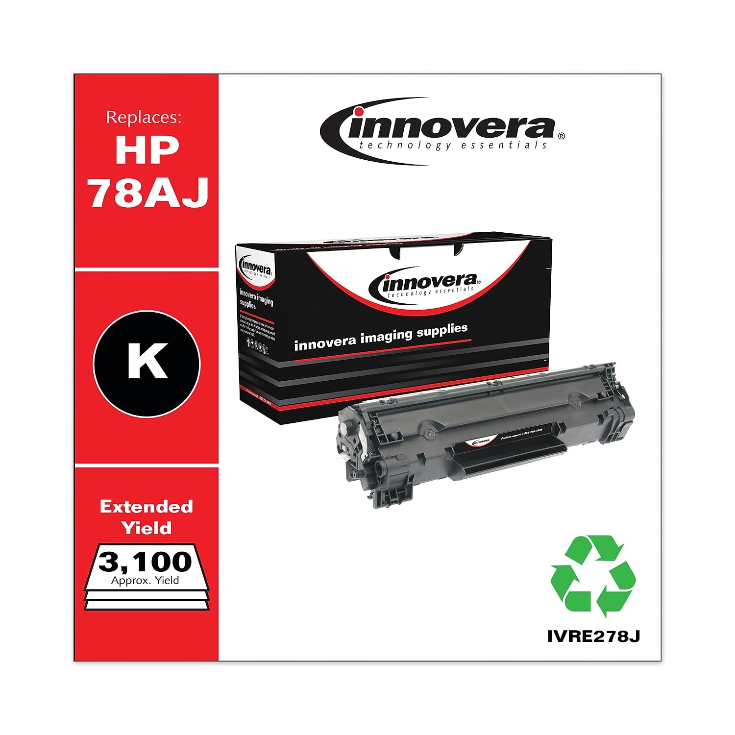 Innovera E278J Remanufactured Ce278A(J) (78A) Laser Toner, 3100 Yield, Black