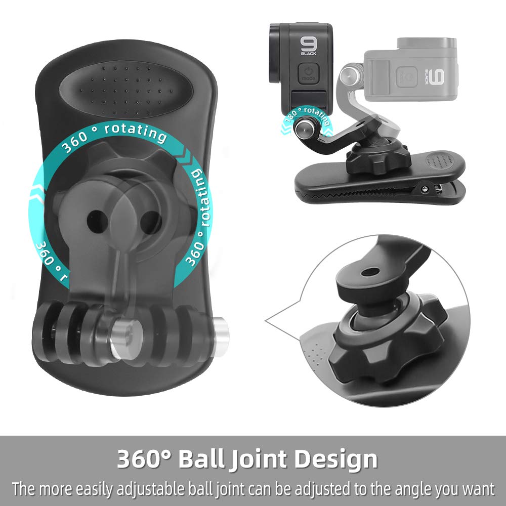 Surewo 360� Rotation Backpack Strap Mount Quick Clip Mount Compatible With Gopro Hero 13,12,11,10,9,8,7,6,5,4,Fusion,Dji Osmo Action 5 Pro/4/3/2,Akaso,Campark,Crosstour Action Cameras