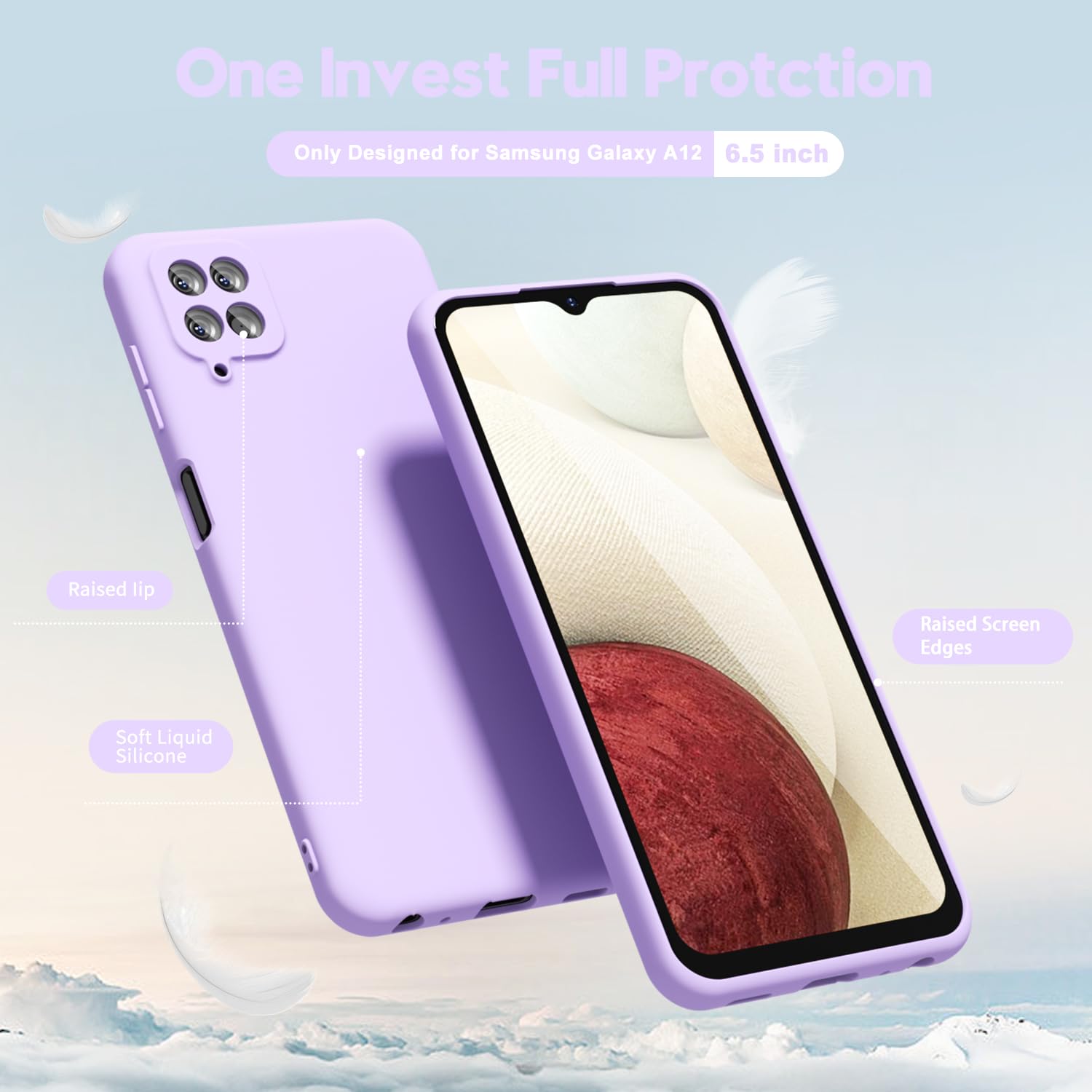 Oakxco For Samsung Galaxy A12 Phone Case Liquid Silicone Grip, Cute Thin Slim Soft Rubber Tpu Plain Smooth Gel Cover For Women G