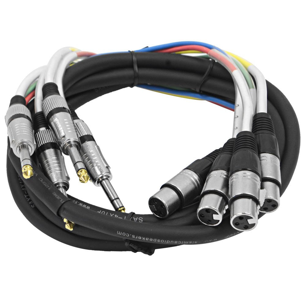 Seismic Audio - SAXT-4x10F - 4 Channel 1/4 TRS to XLR Female Snake Cable - 10 Feet Long - Serviceable Ends - Pro Audio Effects S