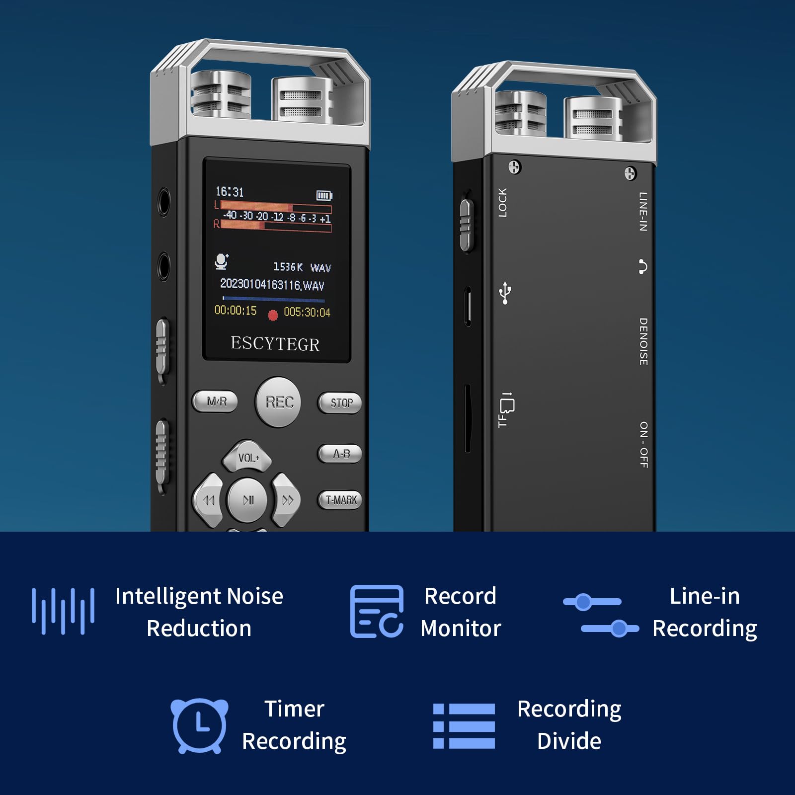 Escytegr 144Gb Digital Voice Activated Recorder 1536Kbps Audio Voice Recorder With Playback Recording Device Dictaphone Sound Ta