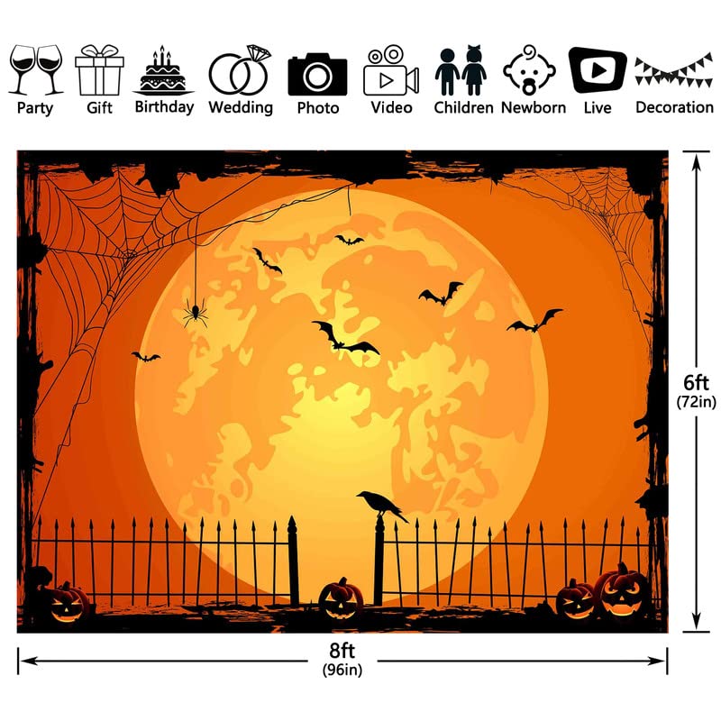 Swepuck 8X6Ft Orange Halloween Photo Backdrop For Parties Large Pumpkin Patch Moon Picture Photography Background Kids Witch Hau