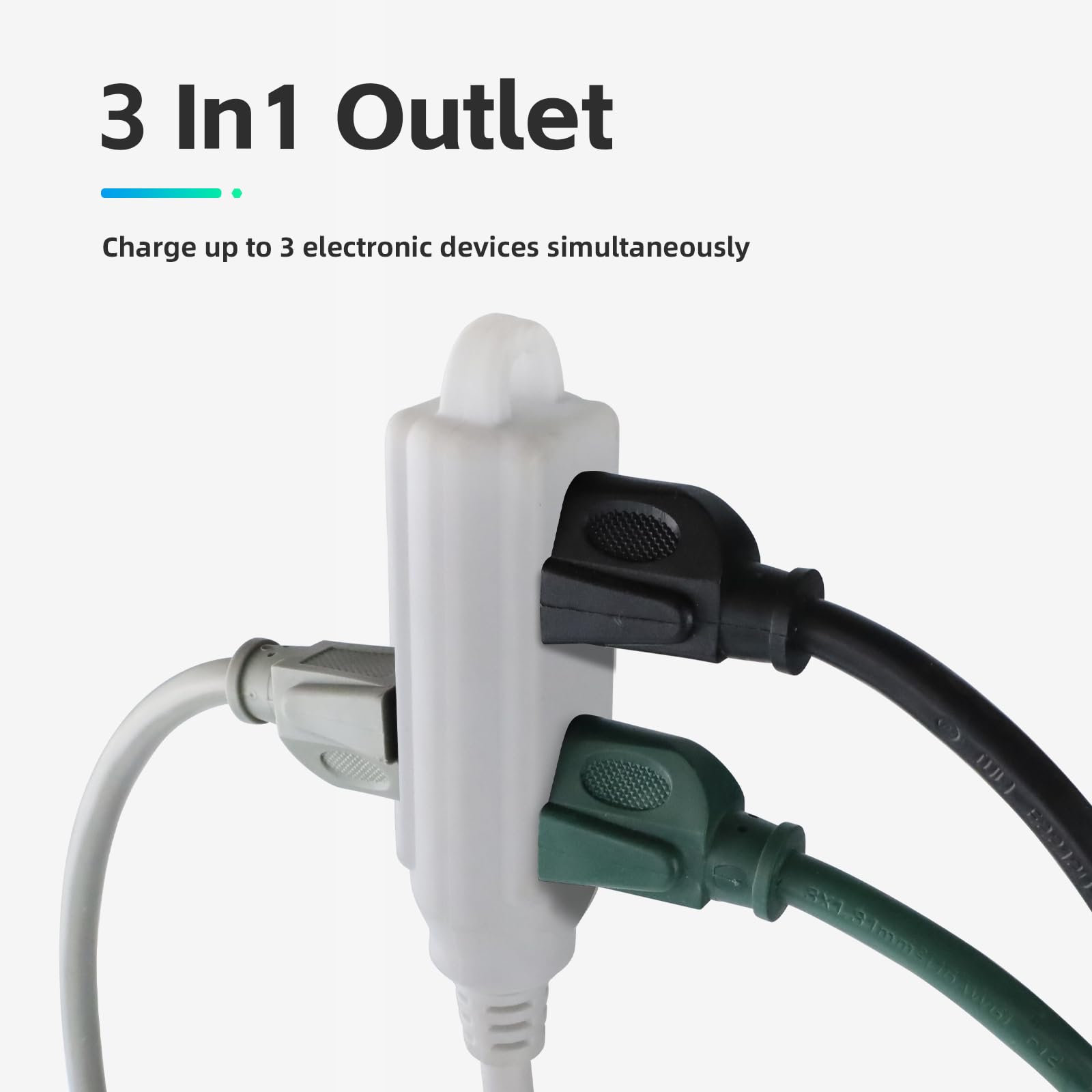 Ep Low Profile 1 Ft Flat Plug Extension Cord   16 Awg 3 Prong Grounded Cable With 3 Outlets, Perfect For Indoor Use, White