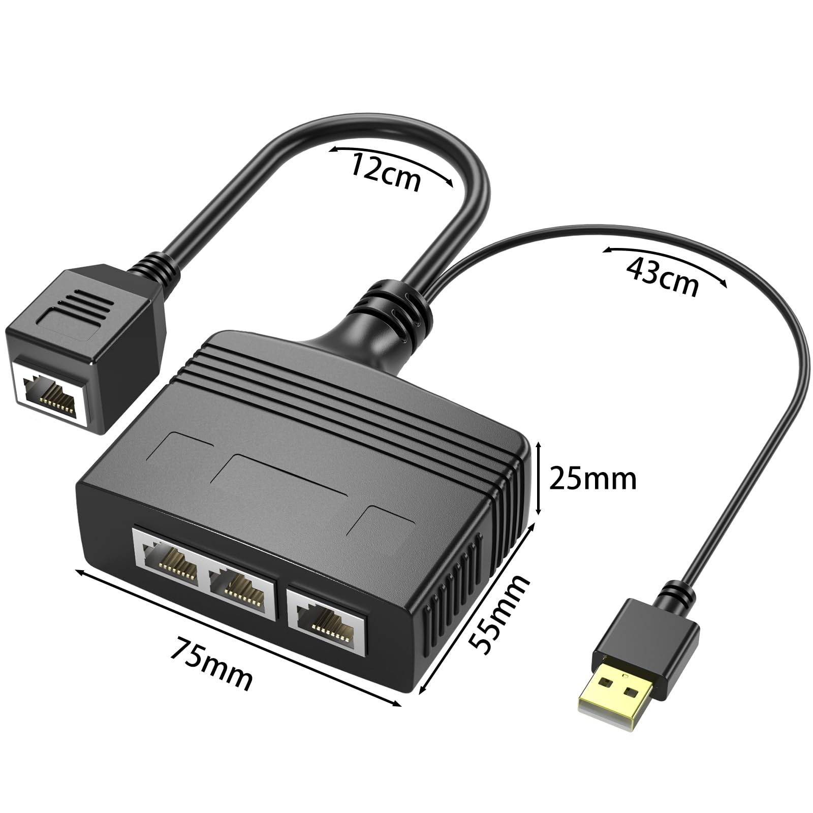 Riieyoca1 To 3 Port Rj45 Ethernet Splitter Adapter,8 Core 100Mbps High Speed Lan Network Splitter For Cat5, Cat5E, Cat6, Cat7,Ca