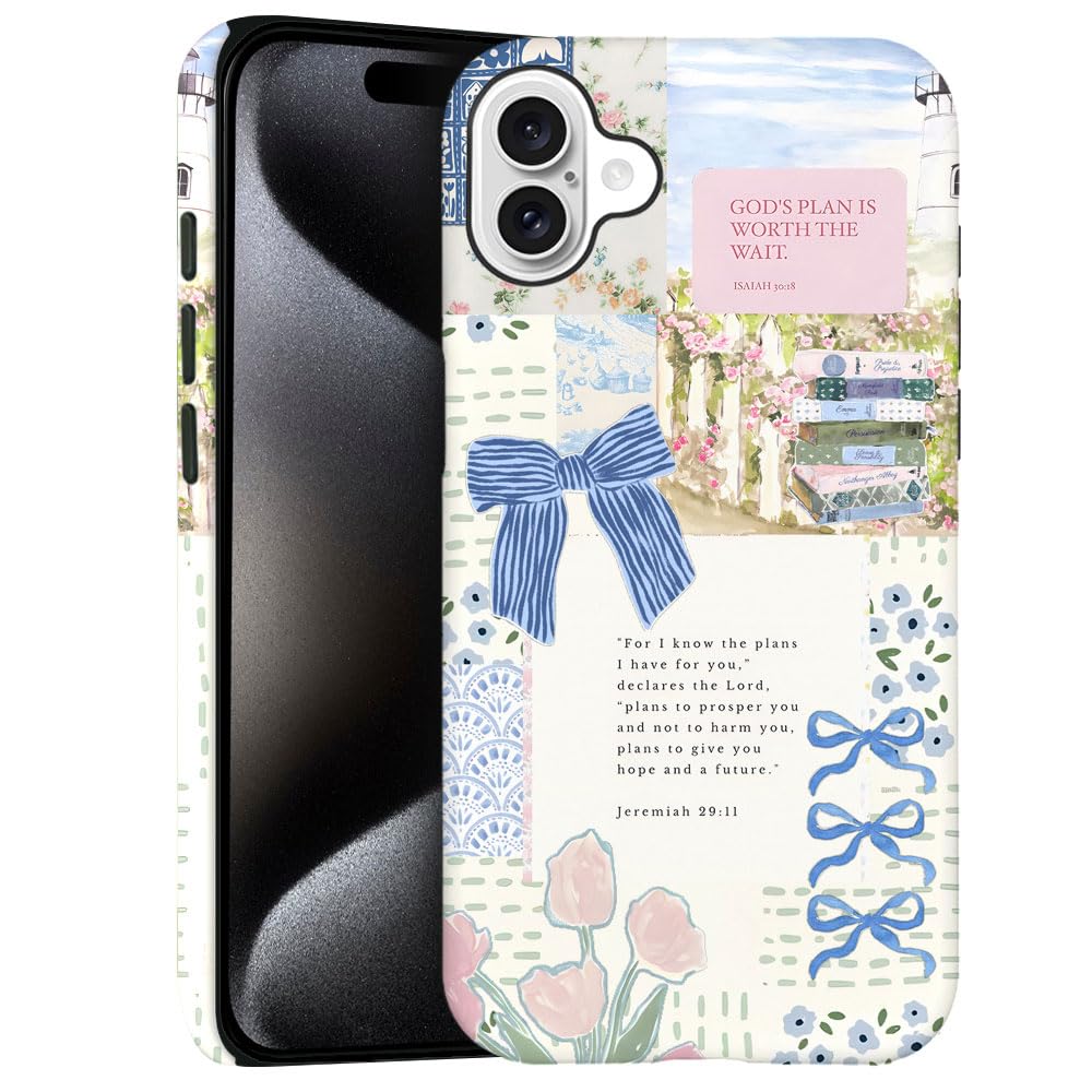 Case for iPhone 16 - Slim Fit Anti-Scratch Phone Case for Girl Women - Christian Blue Bow God Religious (Frosted)