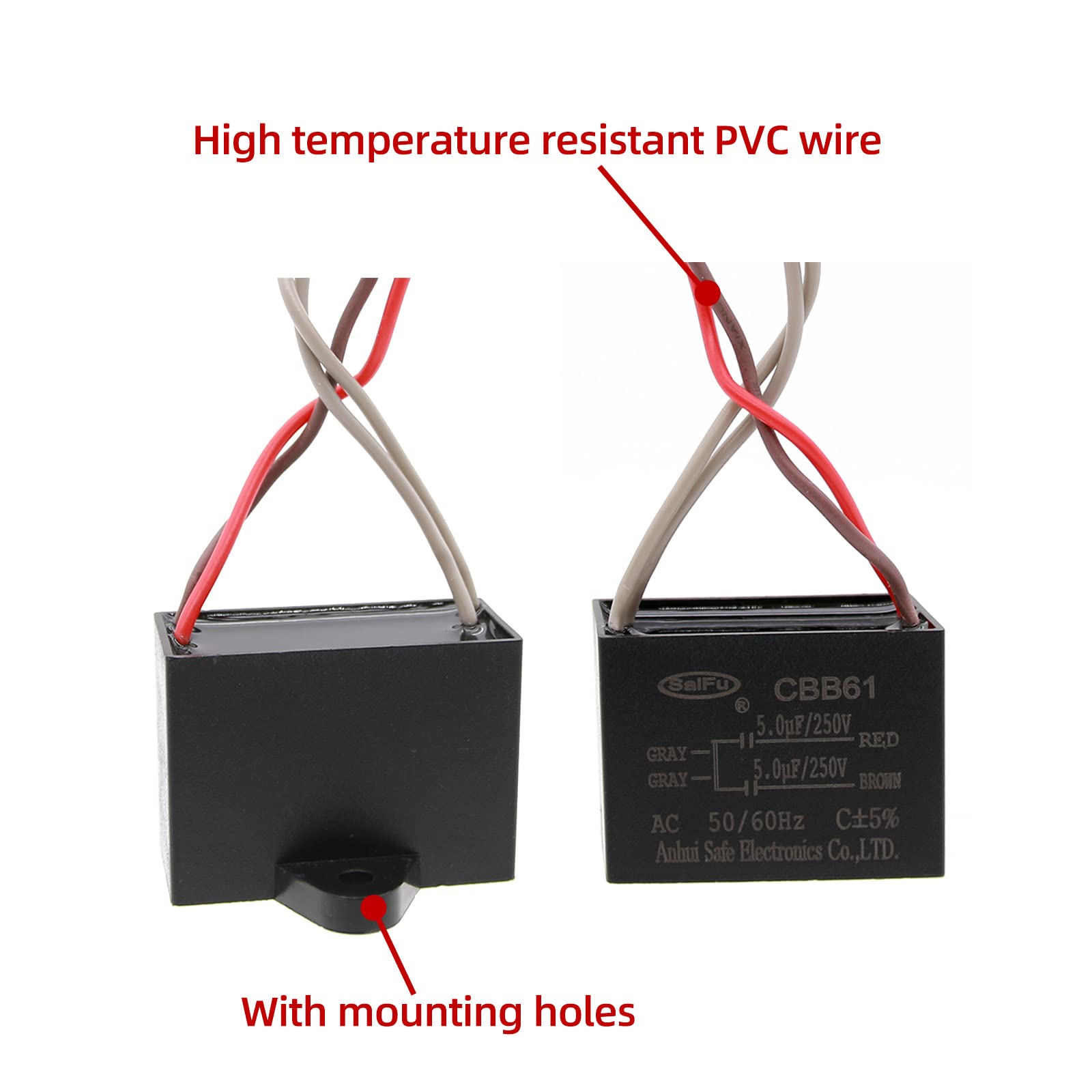 Akzytue Cbb61 Capacitor 5Uf+5Uf 250V Ac Ceiling Fan 4 Wire 50/60Hz For Starting Electric Fan Generator Pump Motor
